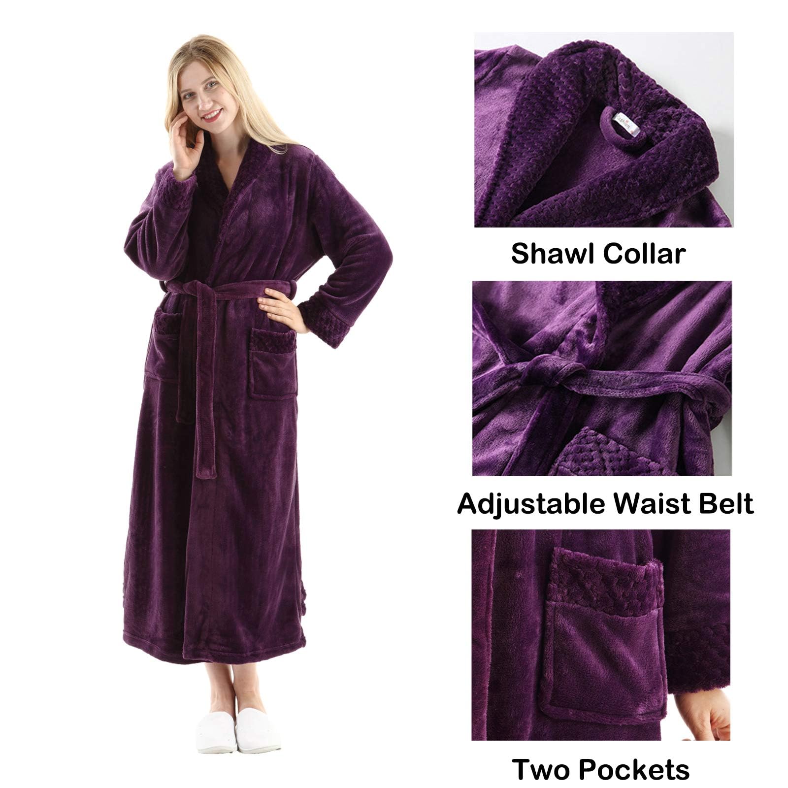 Oksun Peignoir long en polaire pelucheuse pour femme : peignoir chaud en flanelle – Manteau d'hiver pleine longueur – Chemise de nuit douce et confortable