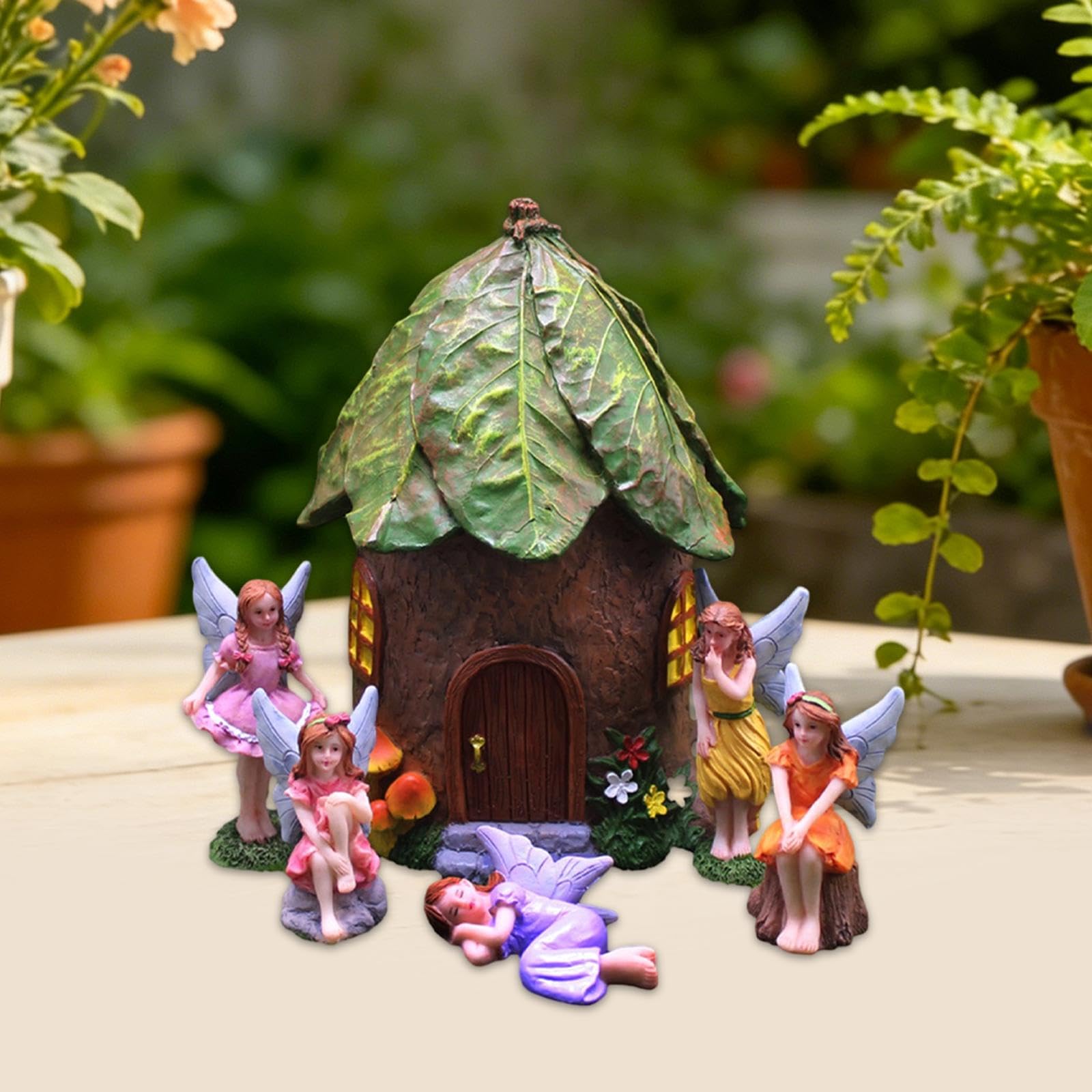 6 Piezas Figuras de Hada Miniatura con Accesorios Florales Y de Resina Ornamentos con Decoración Creativa Adecuadas para Regalo