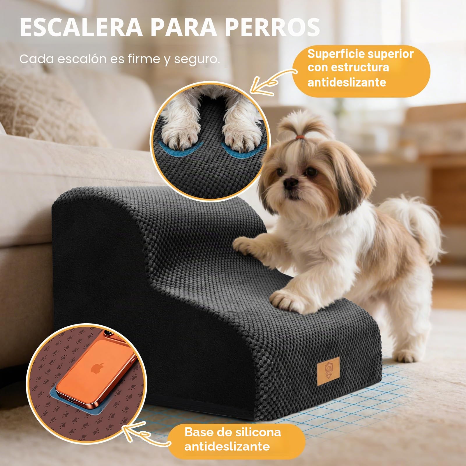 Zvonema Escaleras para Perros de 2 Peldaños, Escalera para Mascotas de Esponja, Rampa para Perros de Esponja para Sofá Cama, Superficie Antideslizante, Lavable, Desmontable