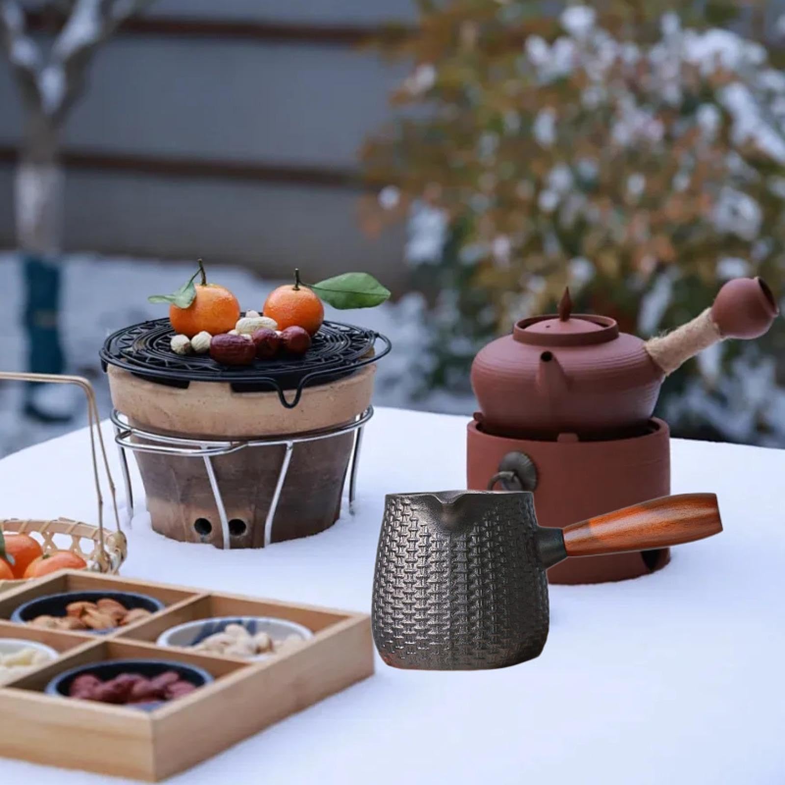 Tetera de Hierro Fundido con, Tetera para Té de, Tetera de Cerámica con Estampado Floral, Diseño Clásico Hecho a Mano, Mango Erg