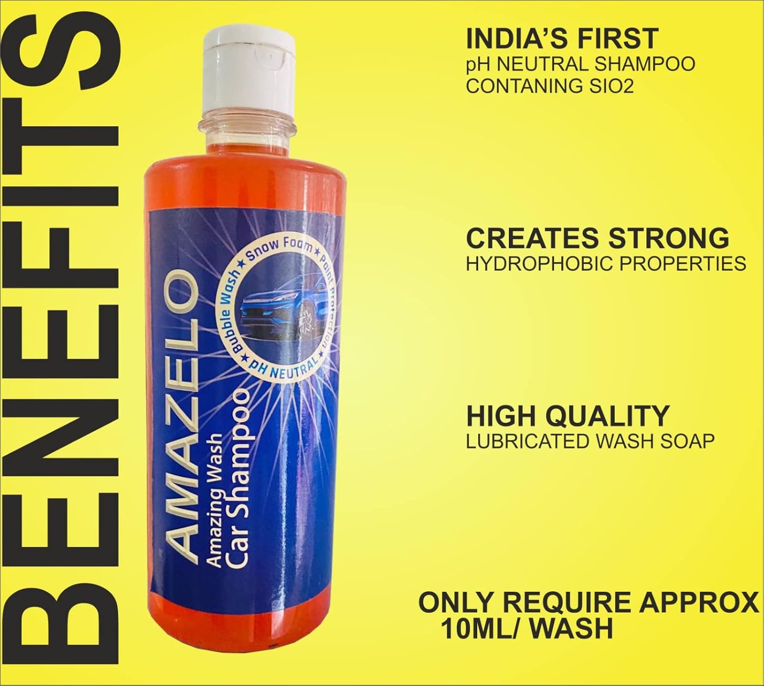 AMAZELO CART Car Shampoo 1 liter – ph Neutral Snow Foam, Concentrated Bubble Washing Liquid For Shiny Spot, Tough Dirt Removal, Wash Gently Dirt & Grim With Paint Protection