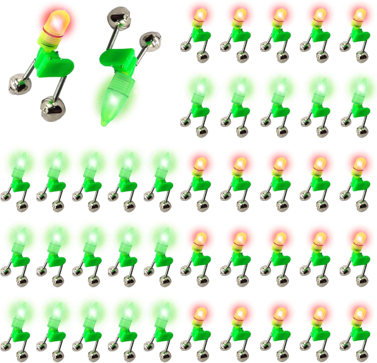 HLOGREE LED Night Fishing Rod Bait Alarm Bell 30pcs/40pcs with Dual ...