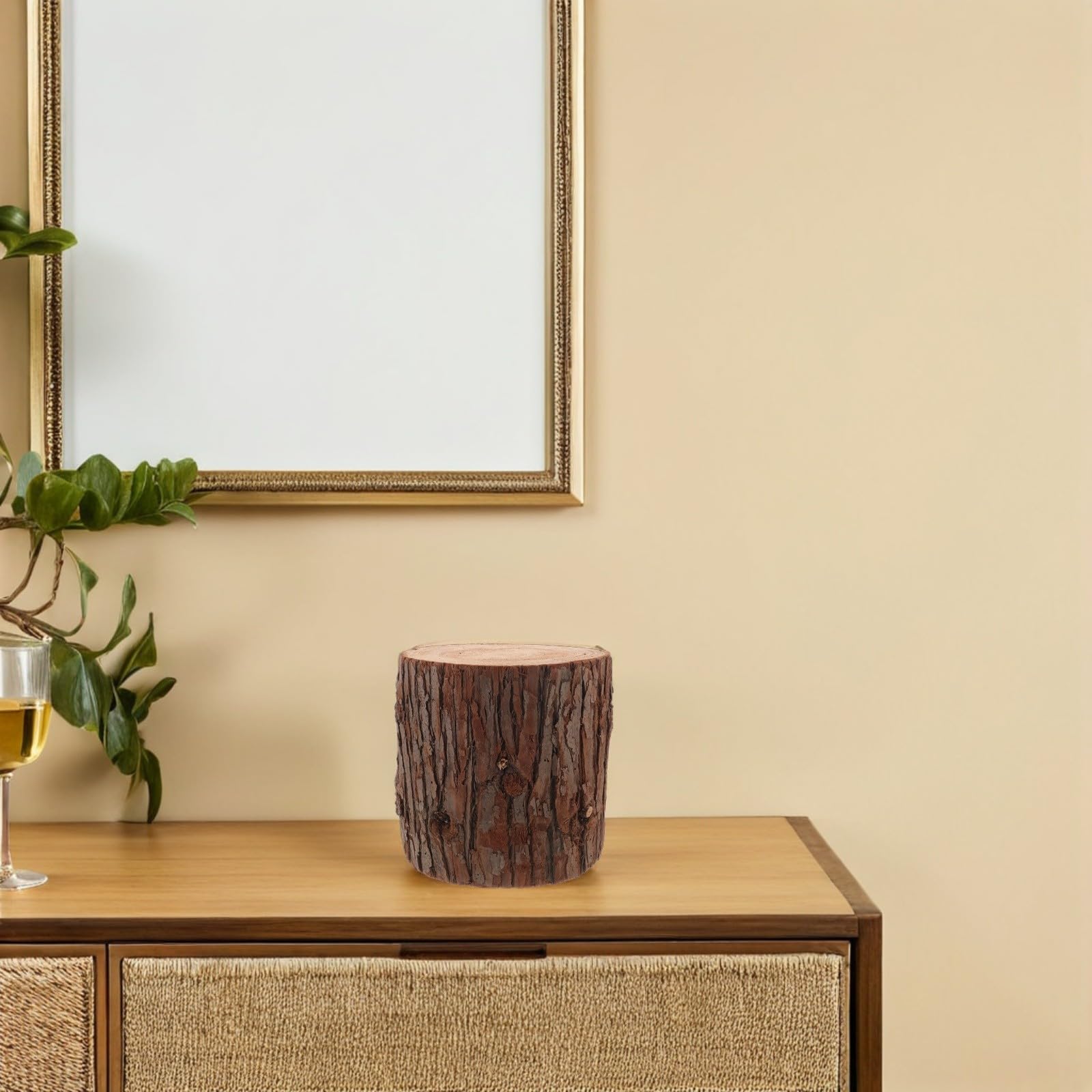 Cabilock Mesa Auxiliar de Madera Maciza Base de Tocón Natural, Diseño Rústico y Cilíndrico para Decoración y Soporte Estable en Sesiones Fotográficas