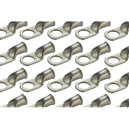 TEMCO 25 Pack Tinned Copper Welding Battery Cable Ends, Lugs Terminal 2 AWG 1/2" Hole - Marine Grade (6 AWG to 1/0 AWG Options Available)