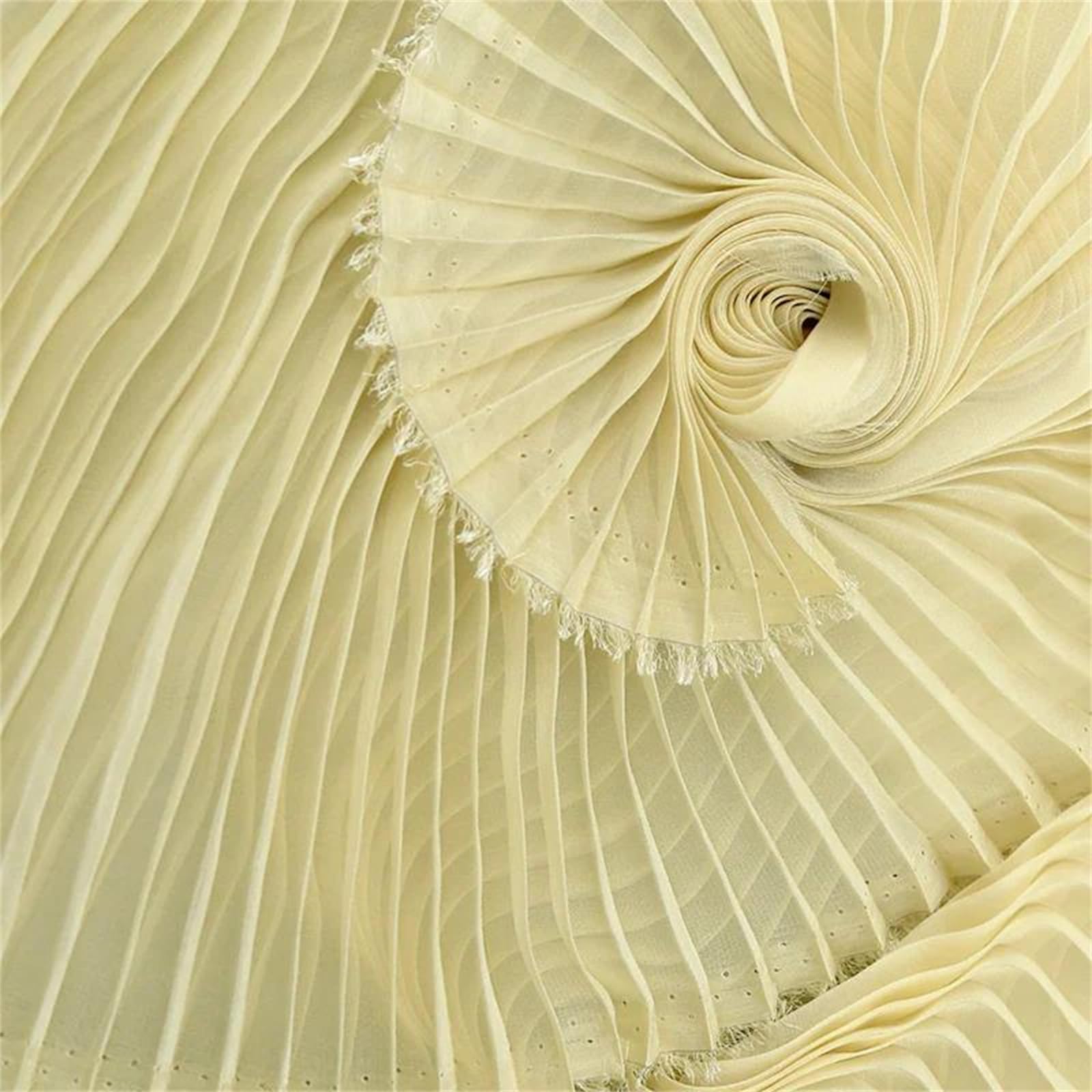 Tkanina plisowana, Poliester tiulowy plisowany szyfon wielokolorowy 100x145cm do szycia sukienek spódnice(Light Yellow)