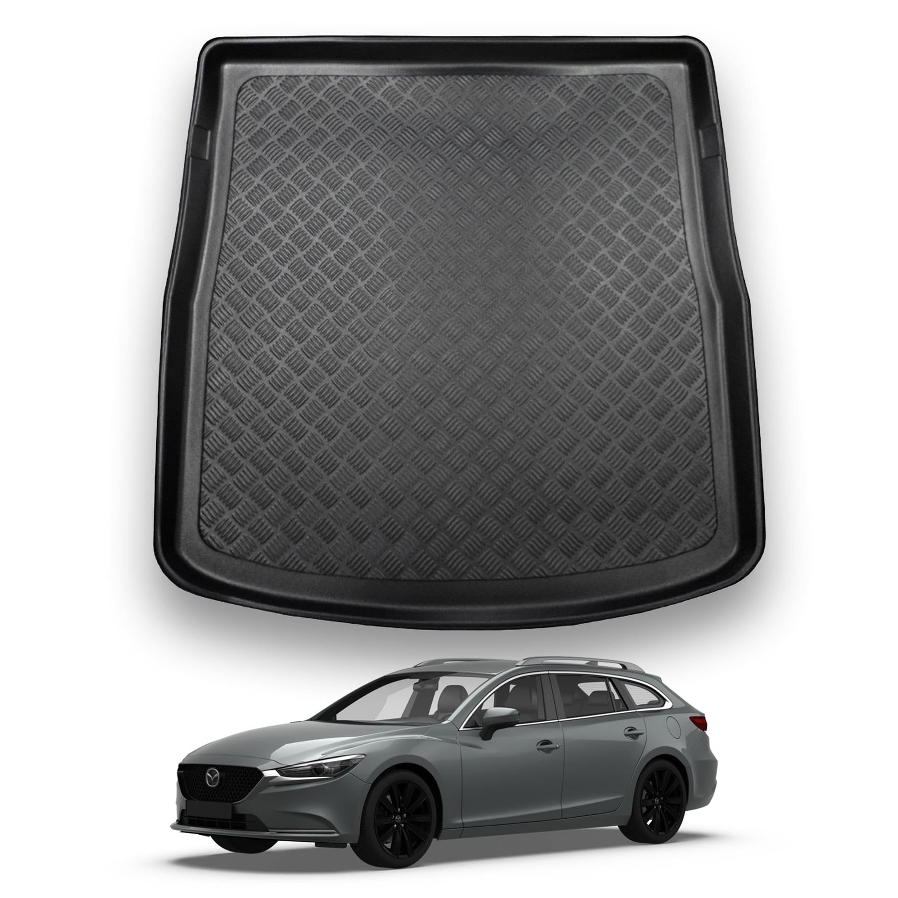 Mazda 6 (2013+) Boot Liner [Estate Models] Tailored Fit Car Floor Mat Protector Non Slip Waterproof Raised Edges Compatible Custom Fit Accessory Black Dog & Pet Friendly Easy Install All-Weather