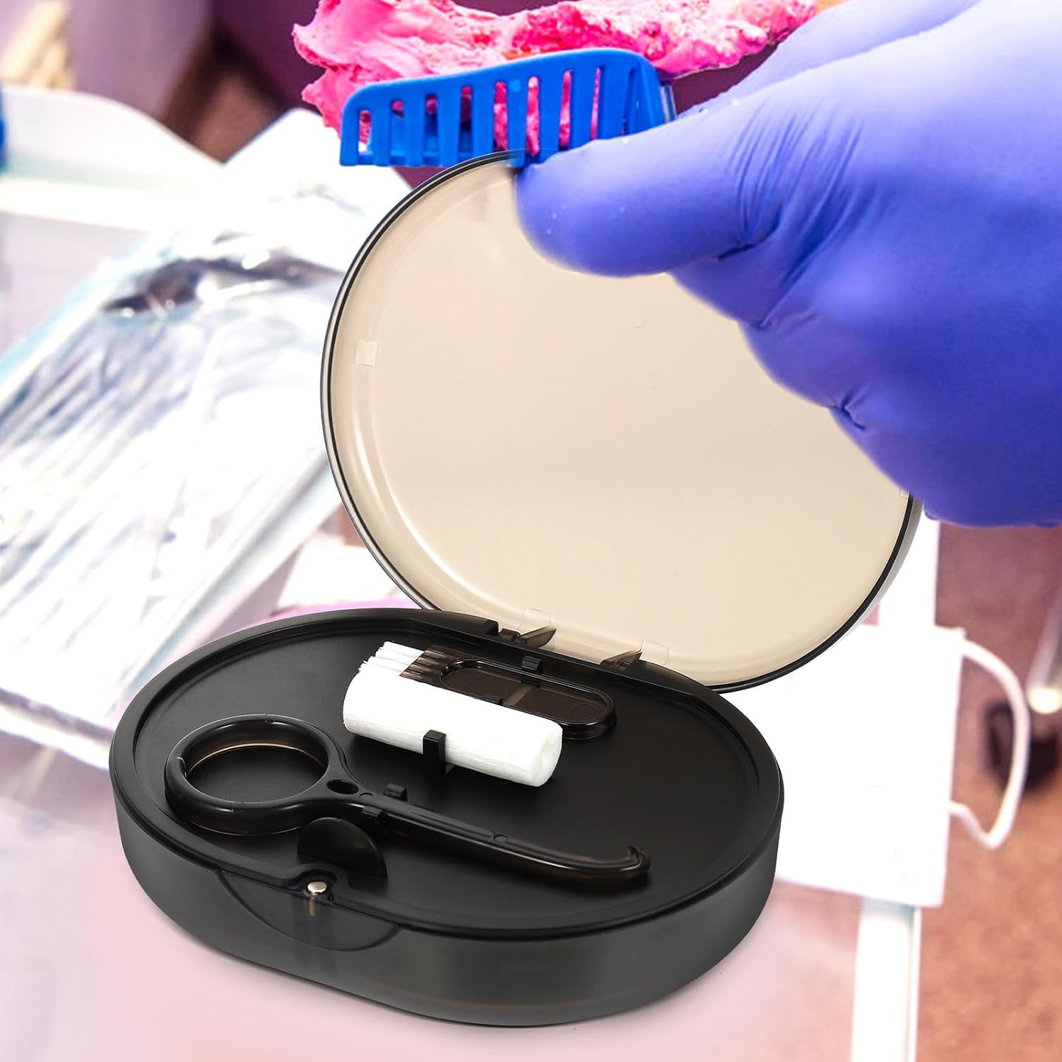 Portable Retainer Case with Mirror, Black ABS Cover Design
