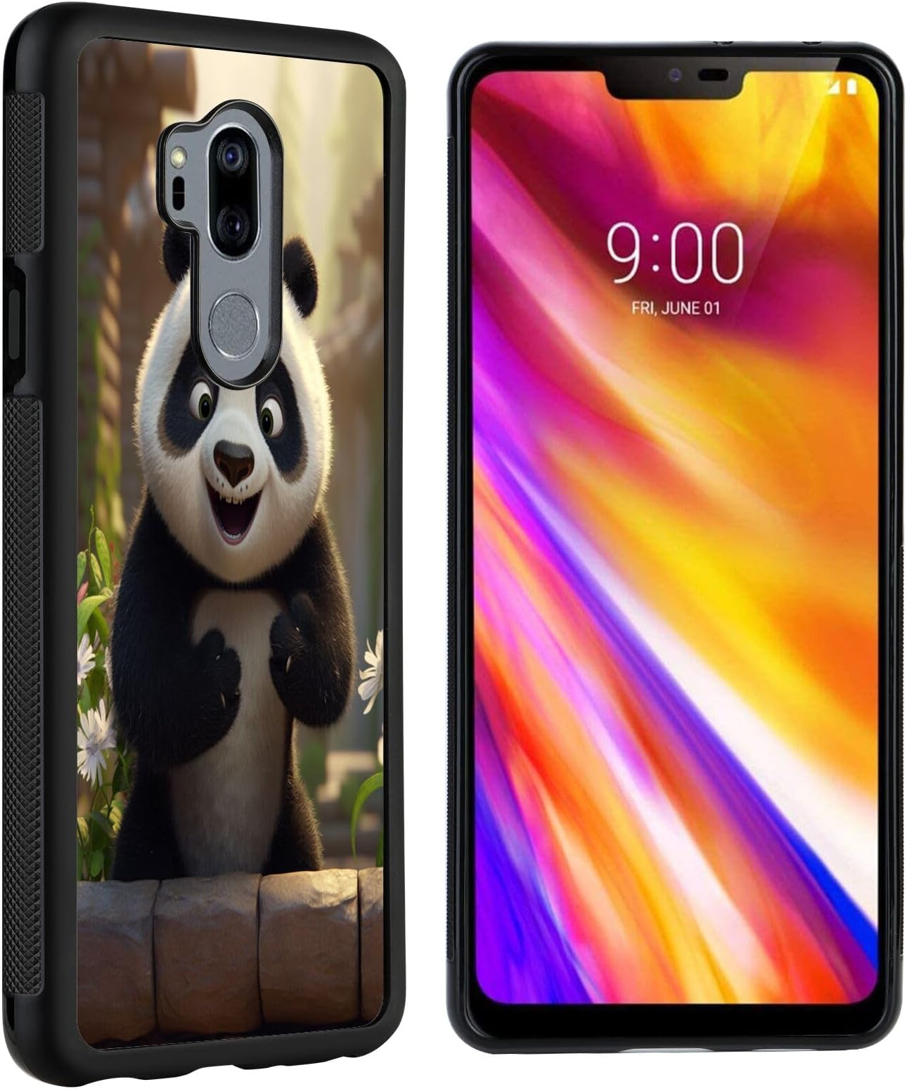 Black TPU Case Fits LG G7 with Panda-aa21 Pattern Design Black Soft TPU Slim Fit Anti Scratched Protection Cover Case for LG G7