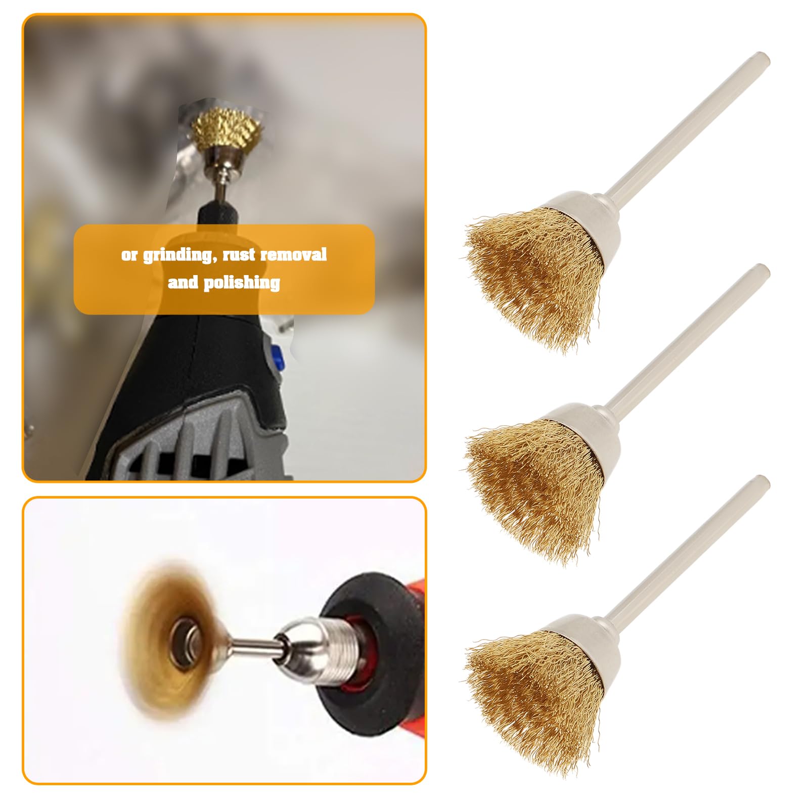 ECSiNG 10pcs Brass Wire Brush 3mm Shank Mini Brush Rotary Tool Brass Wire Brush for Metal Wood Stone Surface Cleaning Rust Removal Polishing Deburring - Image 3