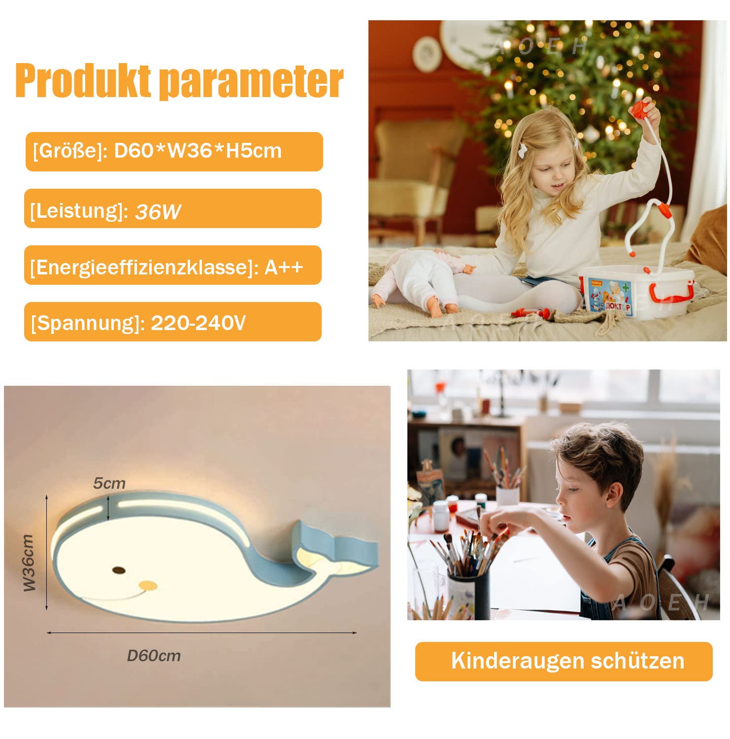 LED Deckenleuchte 60CM Raumbeleuchtung Delphinform Deckenlampe Junge Mädchen Baby Kinder Decke Licht Innenbeleuchtung Aufhängung Kinderzimmer Schlafzimmer Lampe Raumleuchten Kronleuchter,Blue.