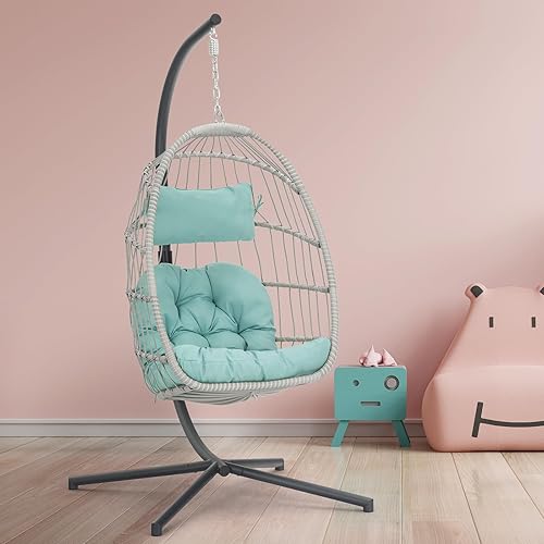Brafab Silla de huevo con soporte, silla de huevo oscilante para interiores y exteriores, silla colgante de mimbre para patio con soporte, hamaca,