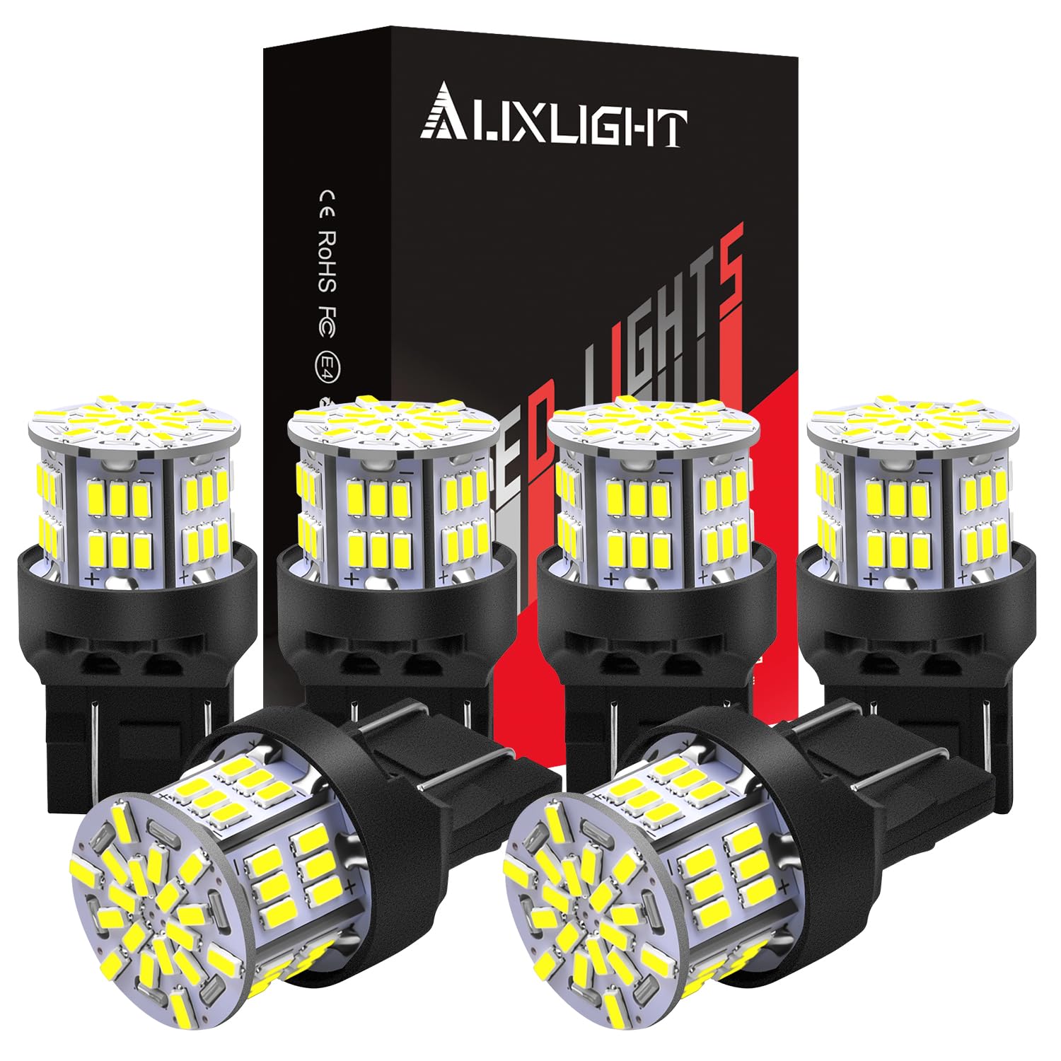 AUXLIGHT 7443 LED Bulbs 54-SMD 300% Super Bright 7444 7440 T20 922 7442 W21W LED Light Replacement for Car Truck Backup Reverse Brake Tail Turn Signal Lights, Xenon White(Pack of 6)
