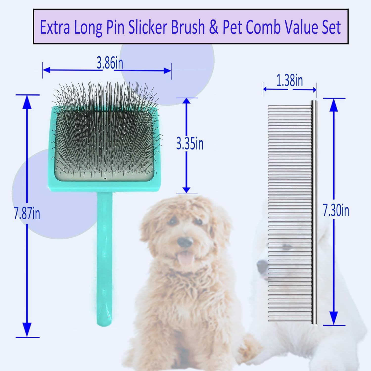 Doodle Brush for Dogs - Goldendoodle Brush with Poodle Comb - Goldendoodle Must Haves Grooming Tools - Pet Comb Value Kit Designed for Doodles, Labradoodles, Bernedoodles - Large-Extra Long Pin 31mm