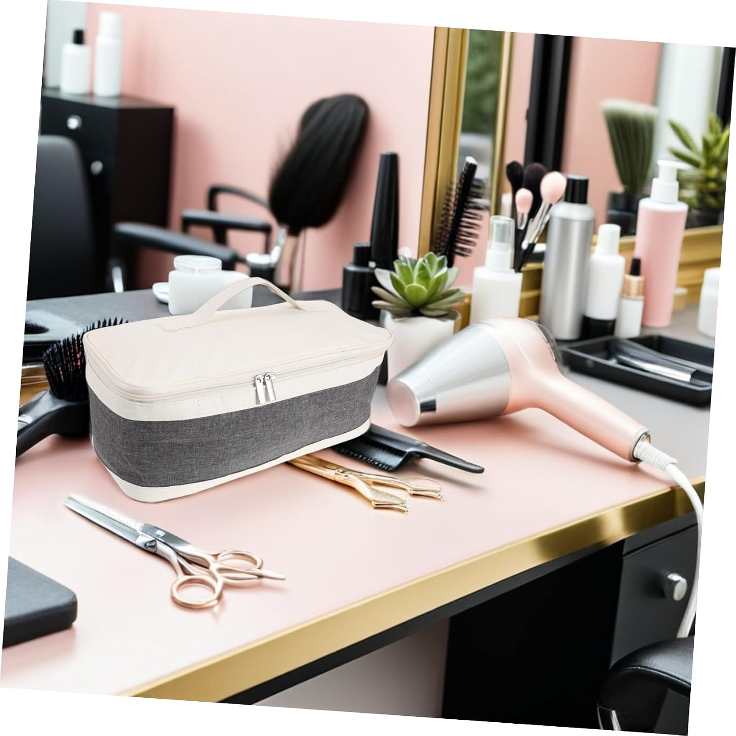 Portable Hair Dryer Accessory Bag Lightweight Dual Functionality Travel Case with Cloth and Pu Leather Material for Hair Tools Storage and Organization