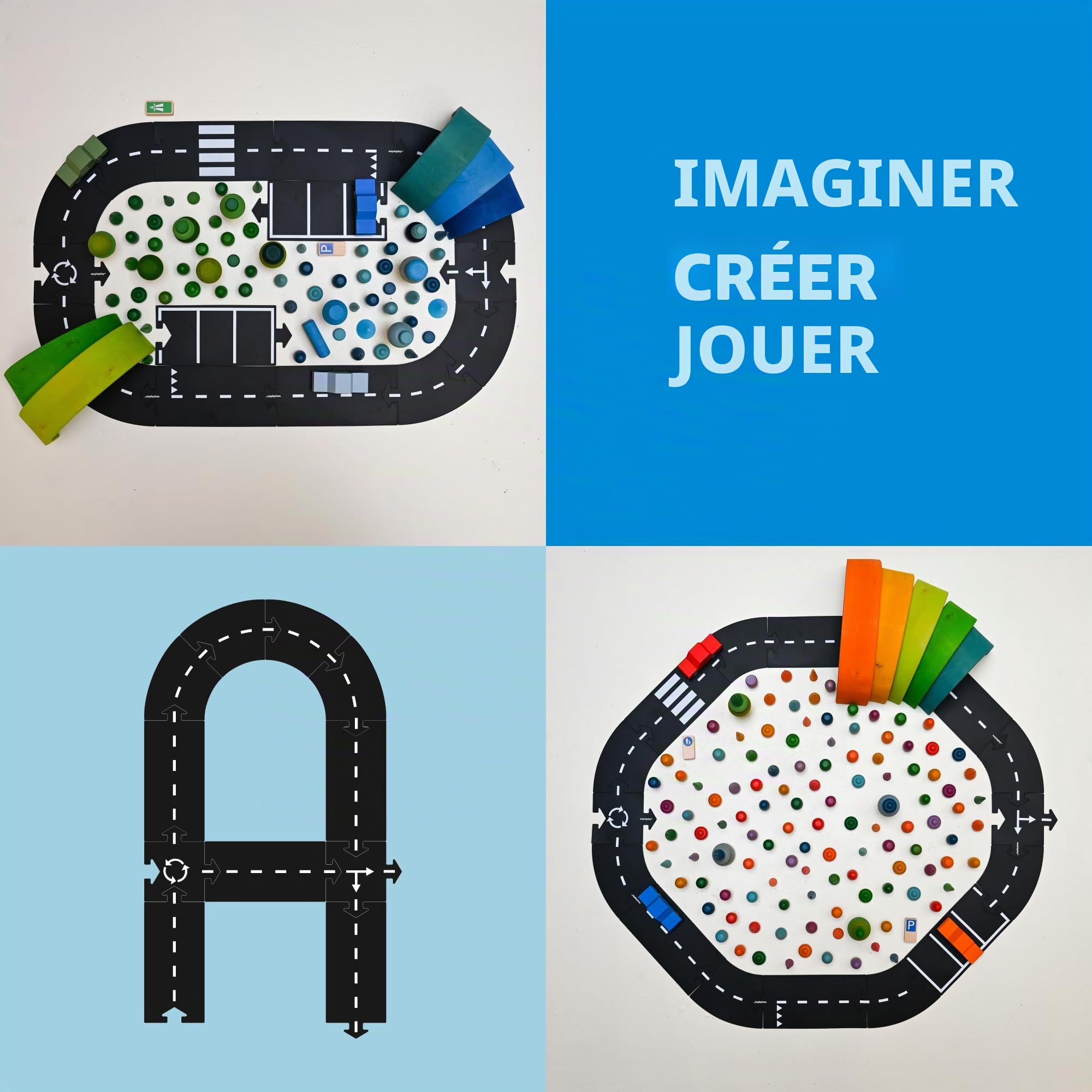 Waytoplay Circuit Expressway de 16 pièces pour Petites Voitures - Circuit Flexible, indestructibe et étanche - Circuit de Voiture à Assembler de 2,58m - Made in Pays-Bas