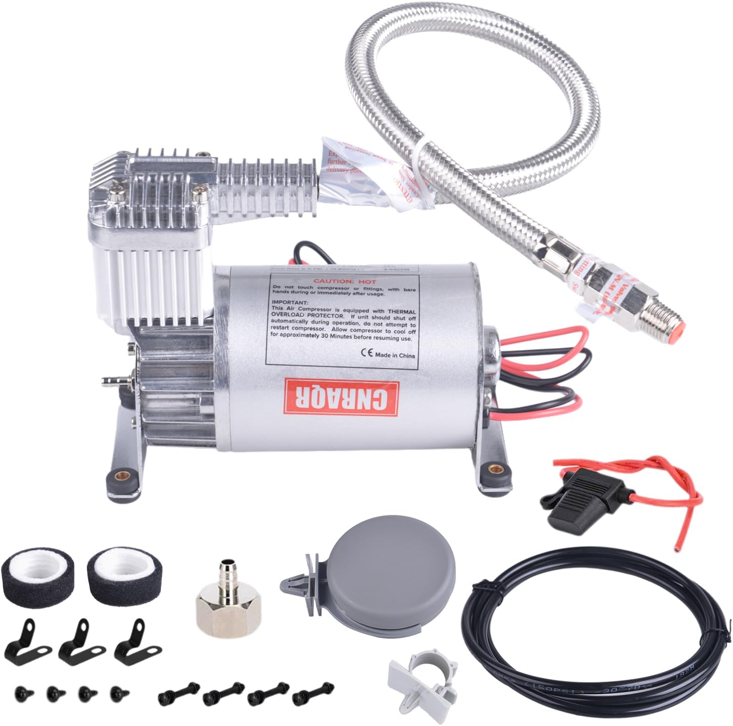 150PSI 3/8NPT Heavy Duty Air Train Horn/Air Ride Suspension Compressor with 1/4NPT Replacement Fittings 12V for Car Horns/Pneumatic Suspension Systems/Pneumatic Tools/Car Tires/Motorcycle Tires