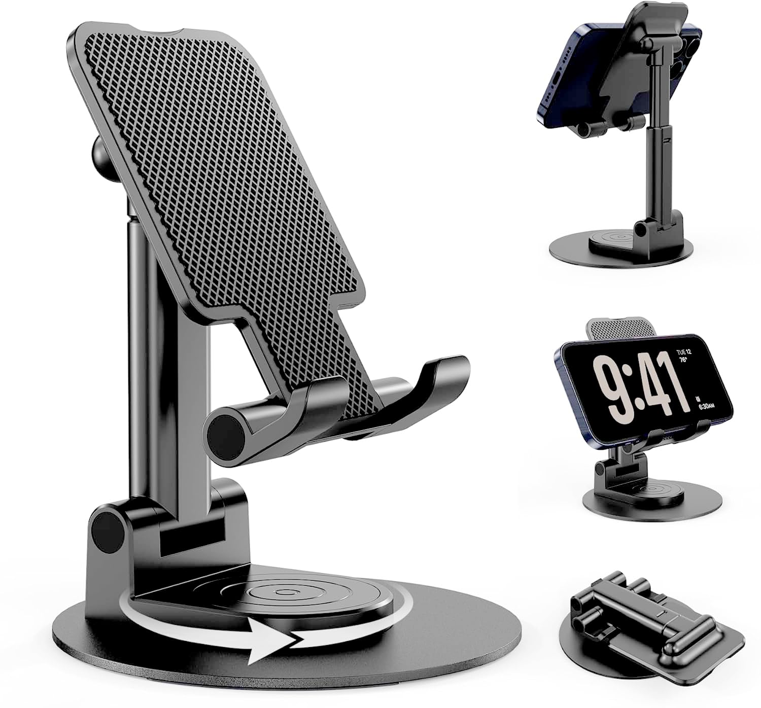 BHHB Verstellbar handyhalterung Tisch Handy Ständer Tisch Faltbarer Handyhalterung, Mobile Halterung kompatibel mit iPhone 16/15/14/13/12, Galaxy Huawei, Galaxy,alle Smartphones 7,9 Zoll - Schwarz