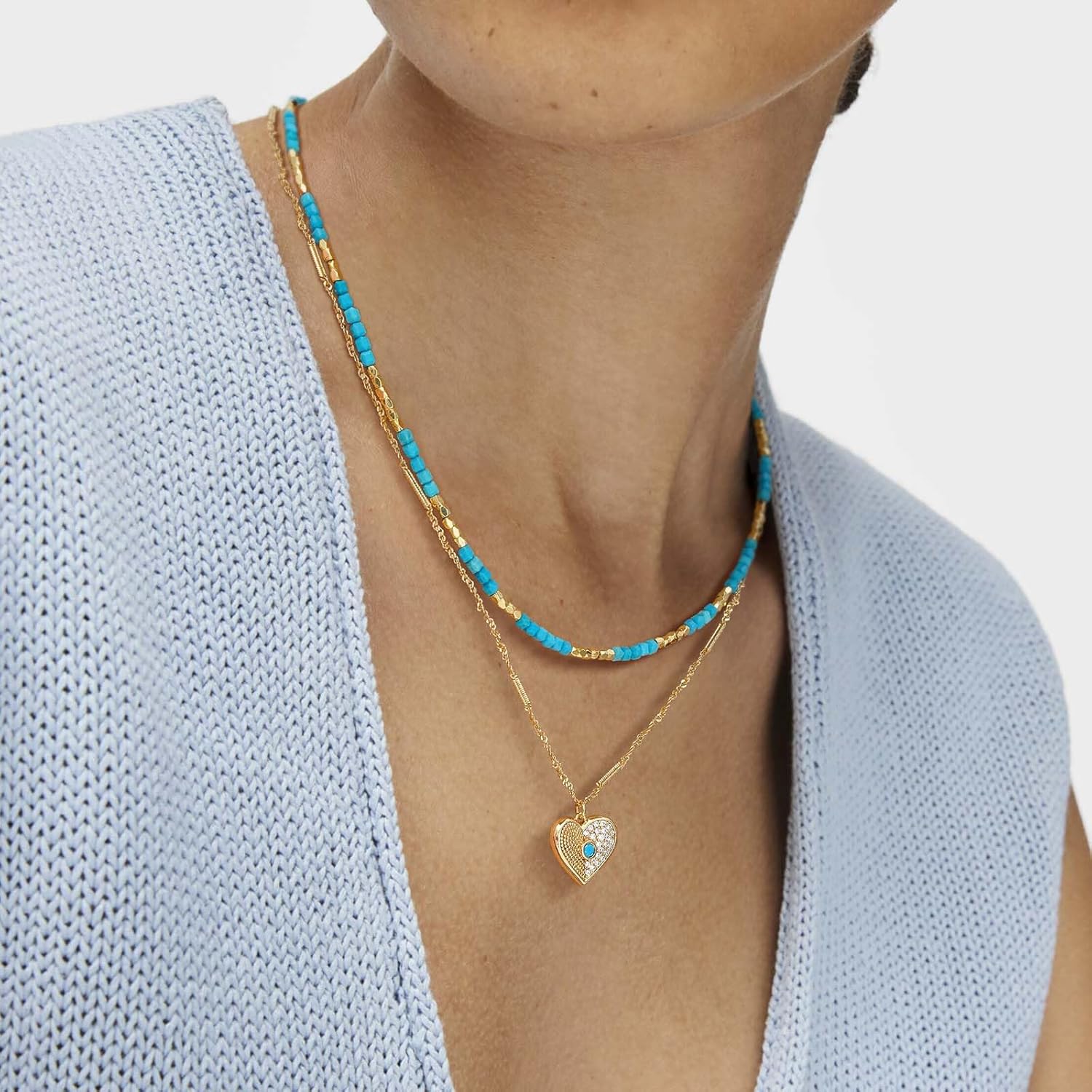 MEVECCO Dainty Gold Choker Necklace for Women 18K Gold Plated Irregular Mixed Beaded Choker Necklace for Her Jewelry Gift - Image 3