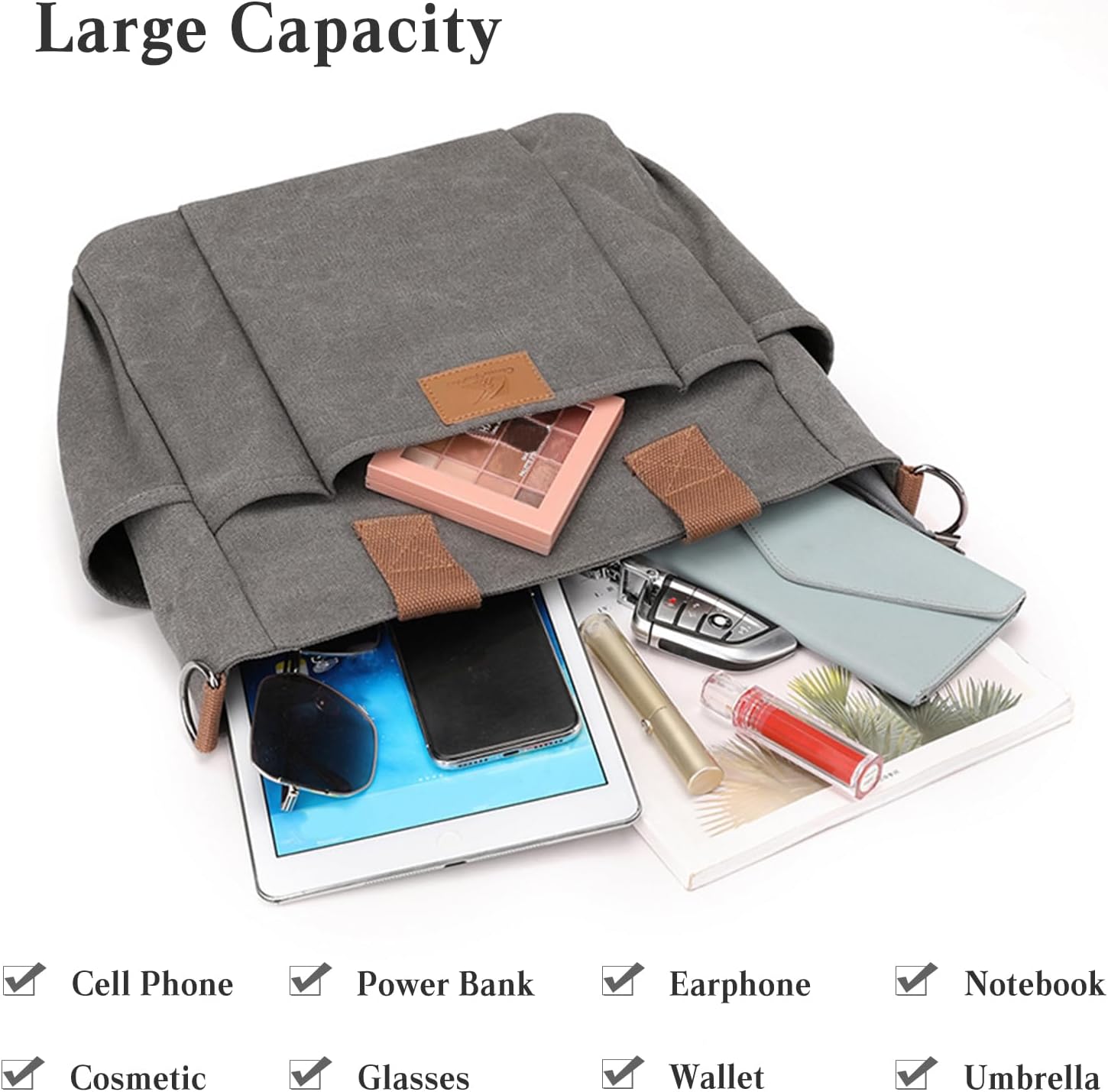 CORIOS Canvas Shoulder Bag Women Tote Handbag Large Capacity Crossbody Bag Casual Top Handle Bag Satchel Bag Messenger Bag