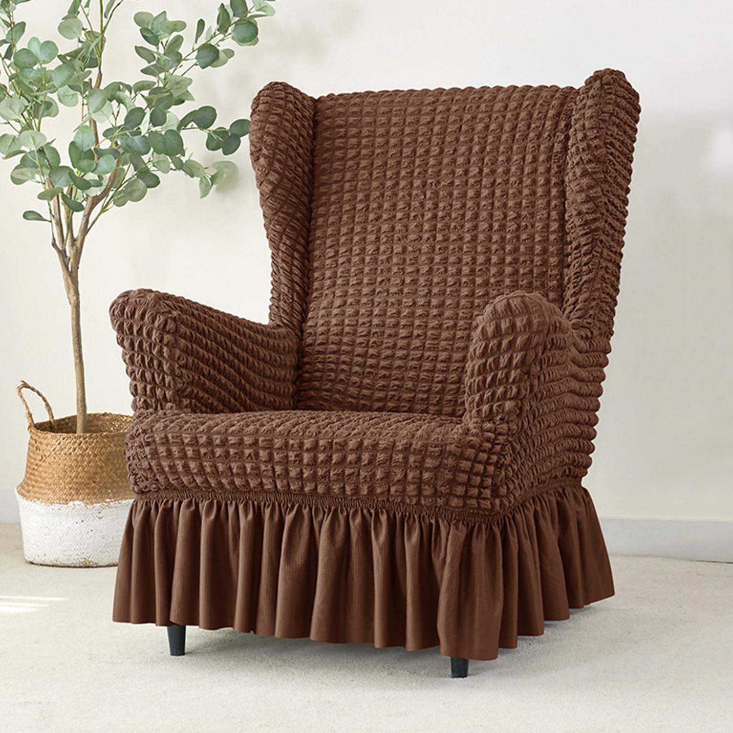 Greya,1pcs, Wingback Chair Cover with Skirt 1Pcs Stretch Wing Chair Slipcover Living Room High Back Chair Cover Duatproof Armchair Slipcover Furniture Protector Soft Washable