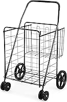 Vista 8 de Goplus Carrito de compras plegable jumbo con ruedas giratorias, carrito de compras plegable sobre ruedas con doble cesta, carrito de utilidad