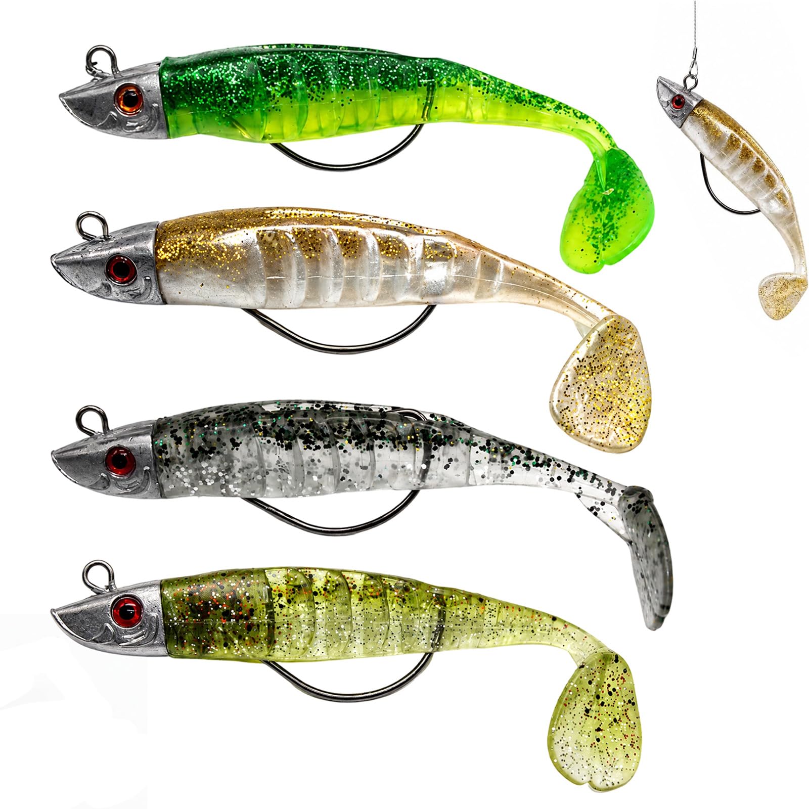 4Pcs Sea Fishing Lures, Artificial Bait Tackle for Freshwater & Saltwater