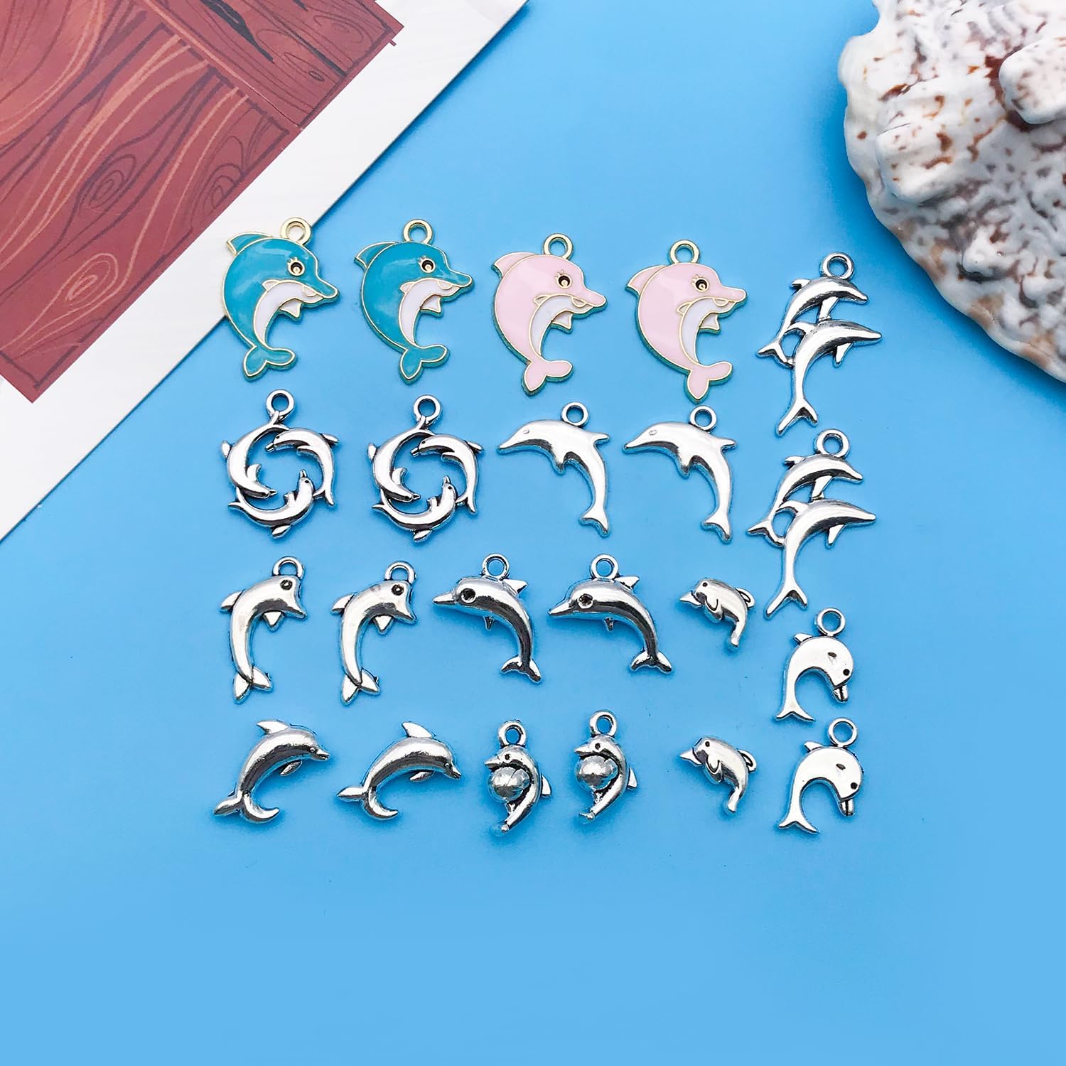 WOCRAFT 110Pcs Drip Oil Blue Dolphin Ancient Silver Dolphin Charm Pendant Jewelry Making DIY Keychain Earrings Pendant Various Design Charms for Jewelry Making Bracelets Necklace SN611 - Image 4