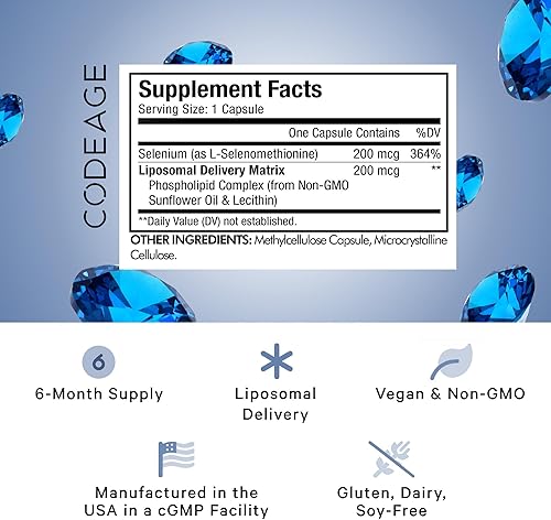 Miniatura 2 de Codeage Suplemento de selenio de 200 mcg, suministro de 6 meses, apoyo inmunológico, cofactor mineral, selenometionina, fosfolípidos, vegano,