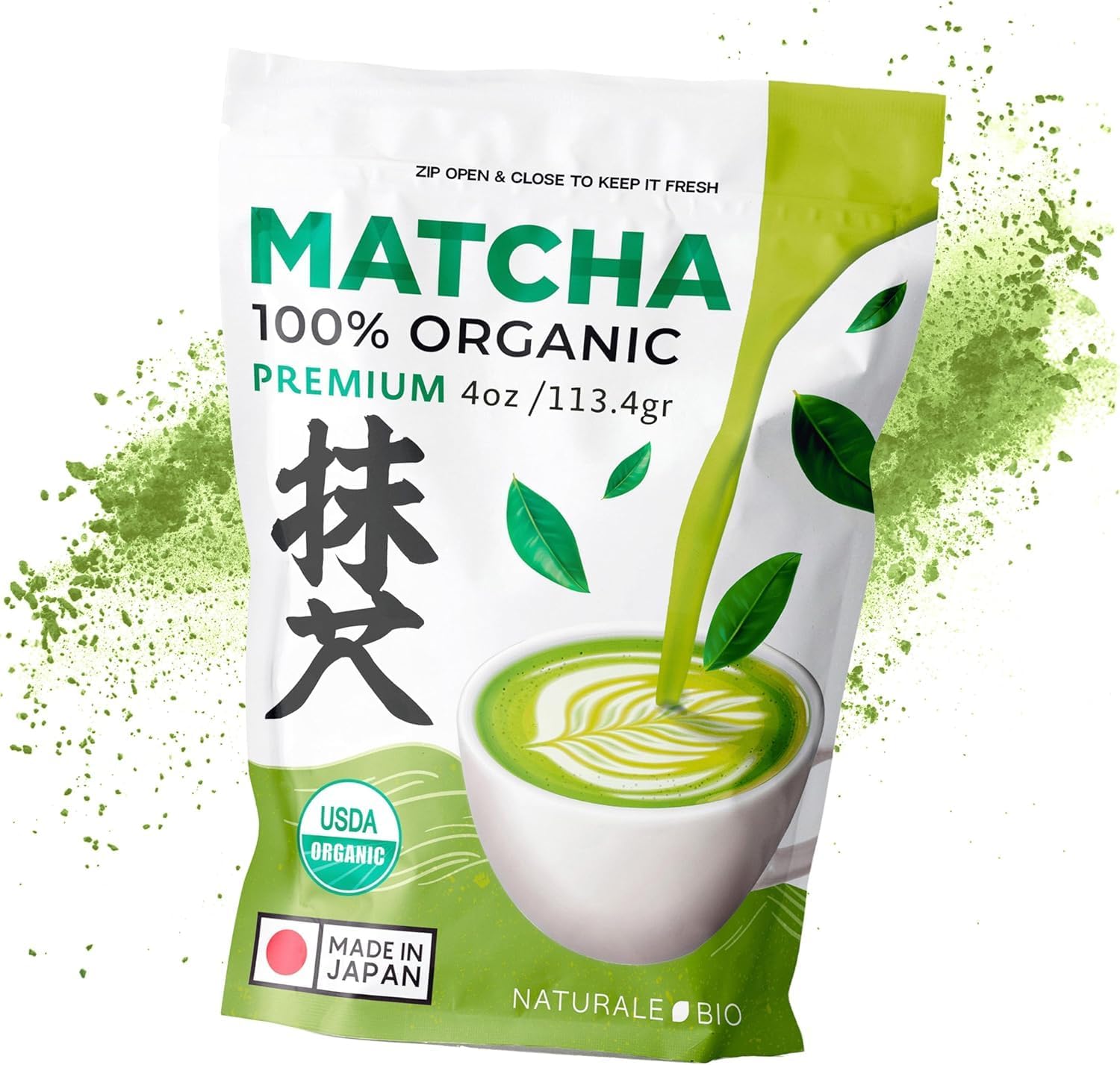 Matcha Tee Pulver Bio - Premium-Qualität - 100g. Original Green Tea aus Japan. Japanischer ideal zum Trinken. Grüntee für Latte, Smoothies Getränk. Hergestellt in Uji, Kyoto.