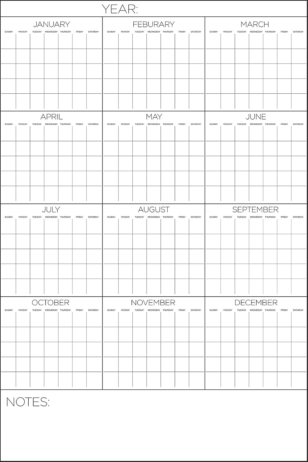 WallPops, Yearly Calendar, White & Off-White, 24"W x 36"H