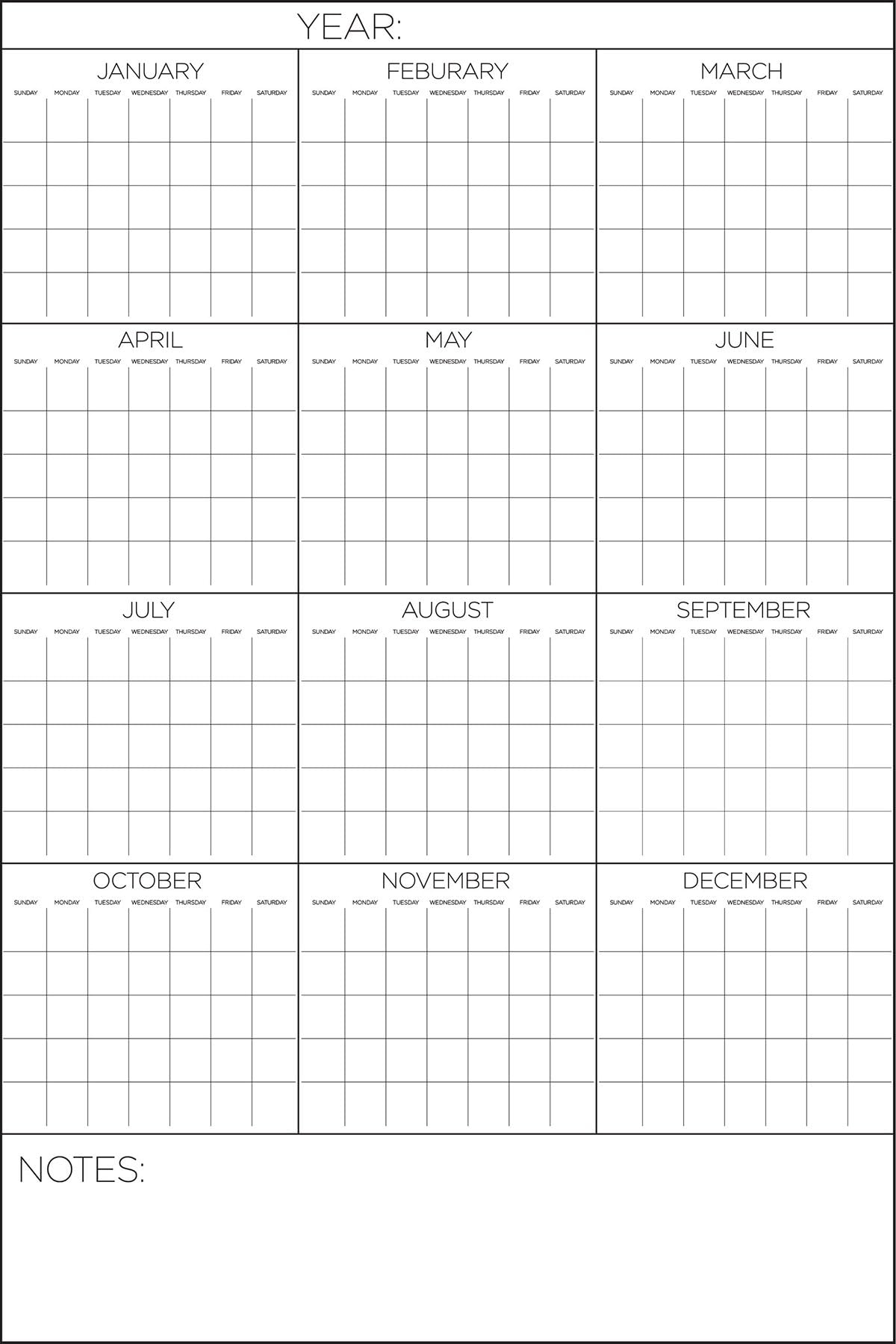 WallPops, Yearly Calendar, White & Off-White, 24"W x 36"H