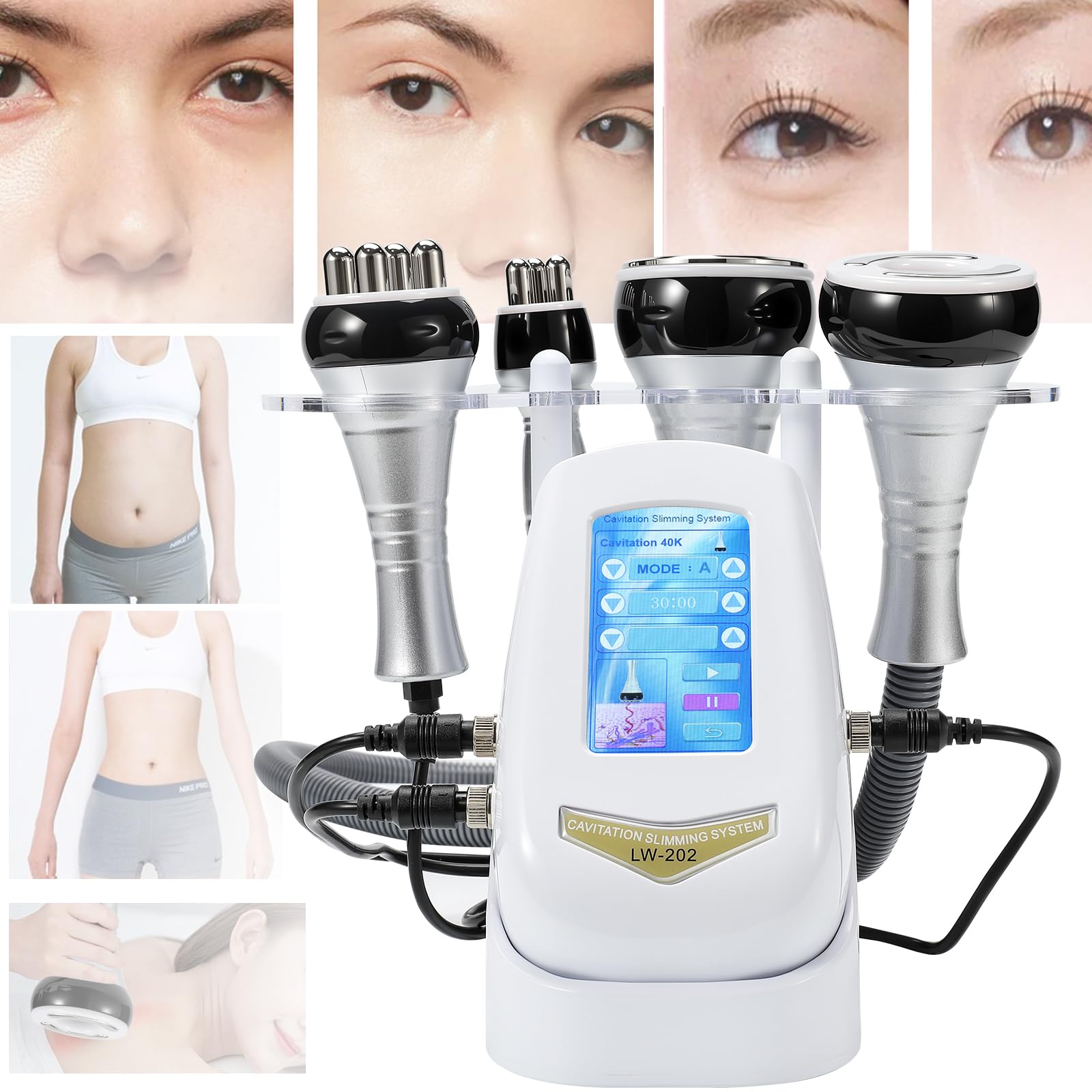 40K Masajeador Anti Celulitis Dispositivo Adelgazante,Lipocavitación Cara y Cuerpo Entero Masajeador Adelgazante Reafirmante,Máquina De Escultura Corporal De Radiofrécuencia 4 en 1,Apriete La Piel