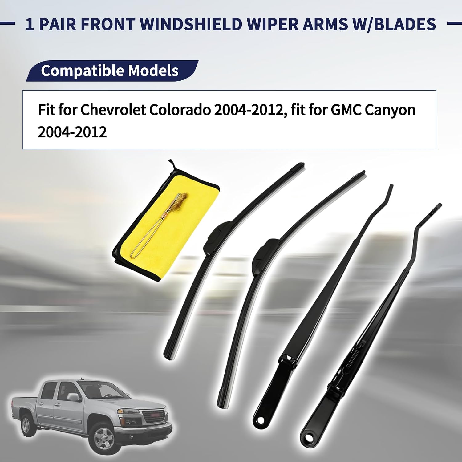 1 Pair Front Windshield Wiper Arms W/Blades Compatible with Chevrolet Colorado 2004-2012, for GMC Canyon 2004-2012 Replace 88958225, 12335801, 88958227, 12335800 (Driver & Passenger Side)