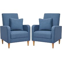 COLAMY Mid-Century Modern Upholstered Accent Chair with Back Pillow & Solid Wood Legs, Fabric Cozy Armchair for Living Room, Bedroom, Reading Nook, Apartment & Small Spaces, Beige