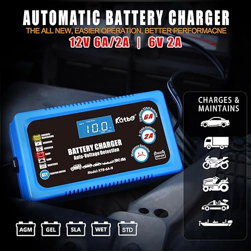 Miniatura 3 de Katbo Cargador de batería 12V 6-Amp 6V 2-Amp Cargador inteligente de goteo para baterías de coche Lead-aicd, STD, Gel, SLA, AGM