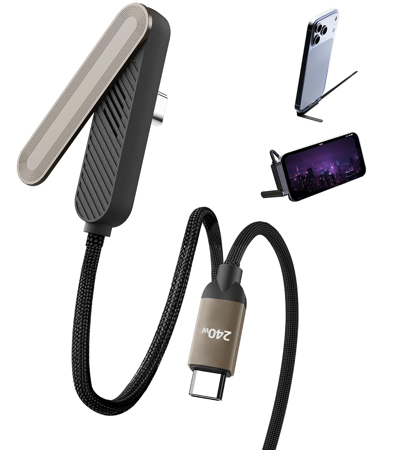 240W invisible holder charger cable, USB C to USB C, for thick phone cases