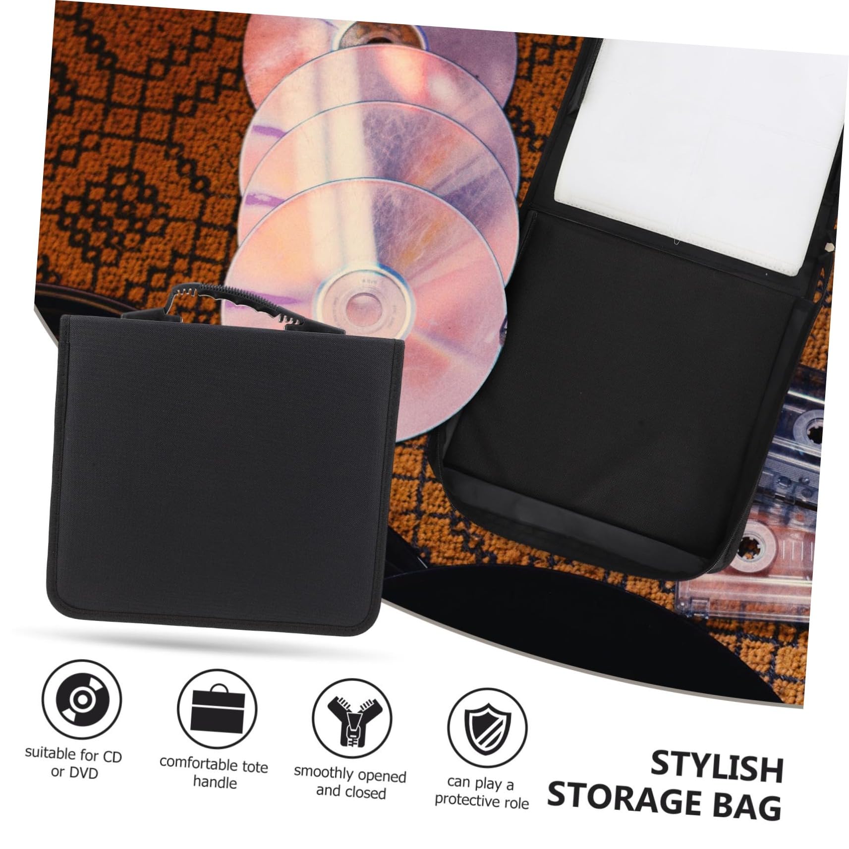 Ciieeo Custodia Porta Dvd Cd Organizer in Oxford Nero, Capacità 240 Pezzi, Borsa Cerniera Resistente All'usura, Custodia Per Trasporto e Conservazione Domestica Di Dvd e Cd