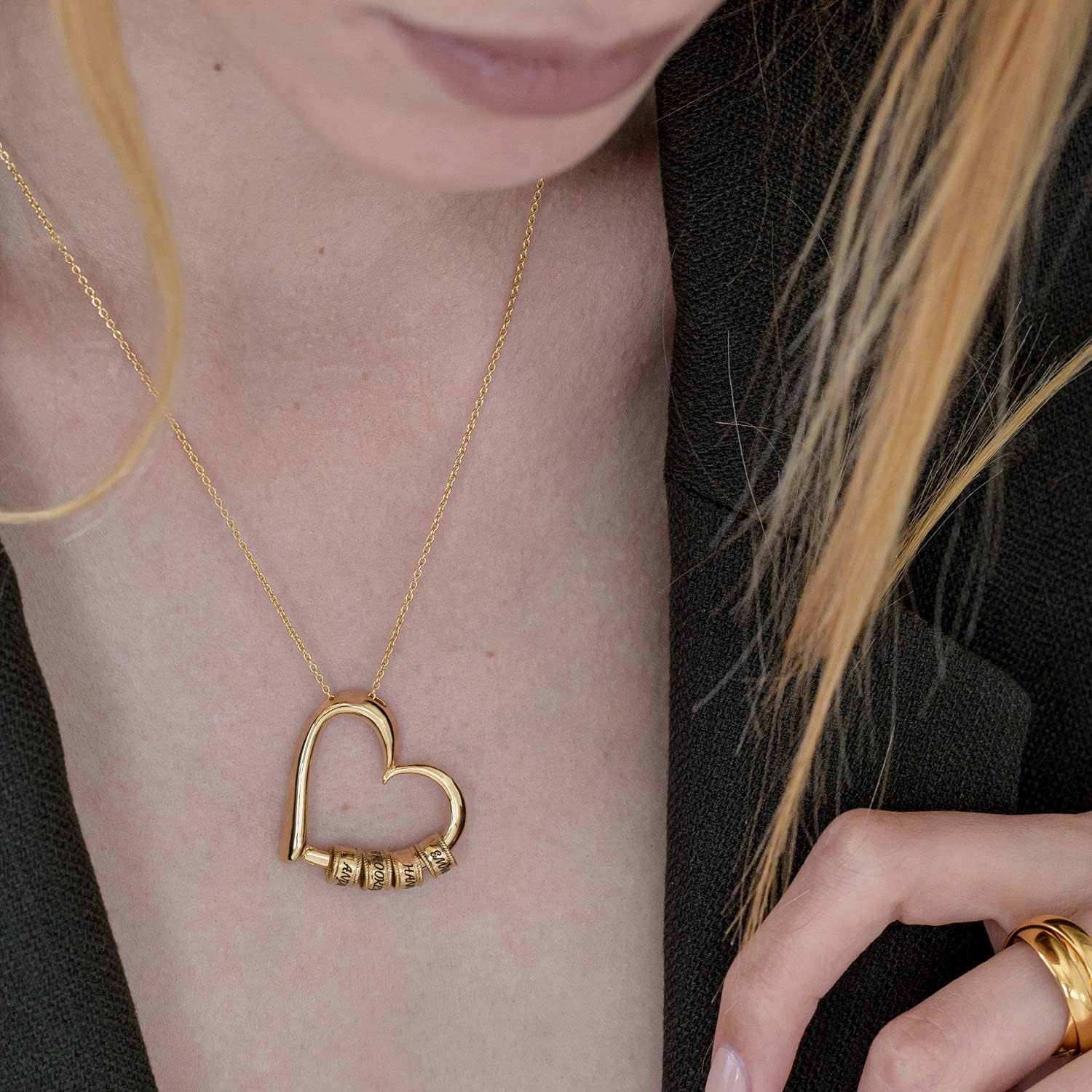 Theo Grace - Personalized Charming Heart Necklace with Engraved Beads - Dainty Gift for Mom, Grandma, Her, Women - Custom Jewelry for Christmas
