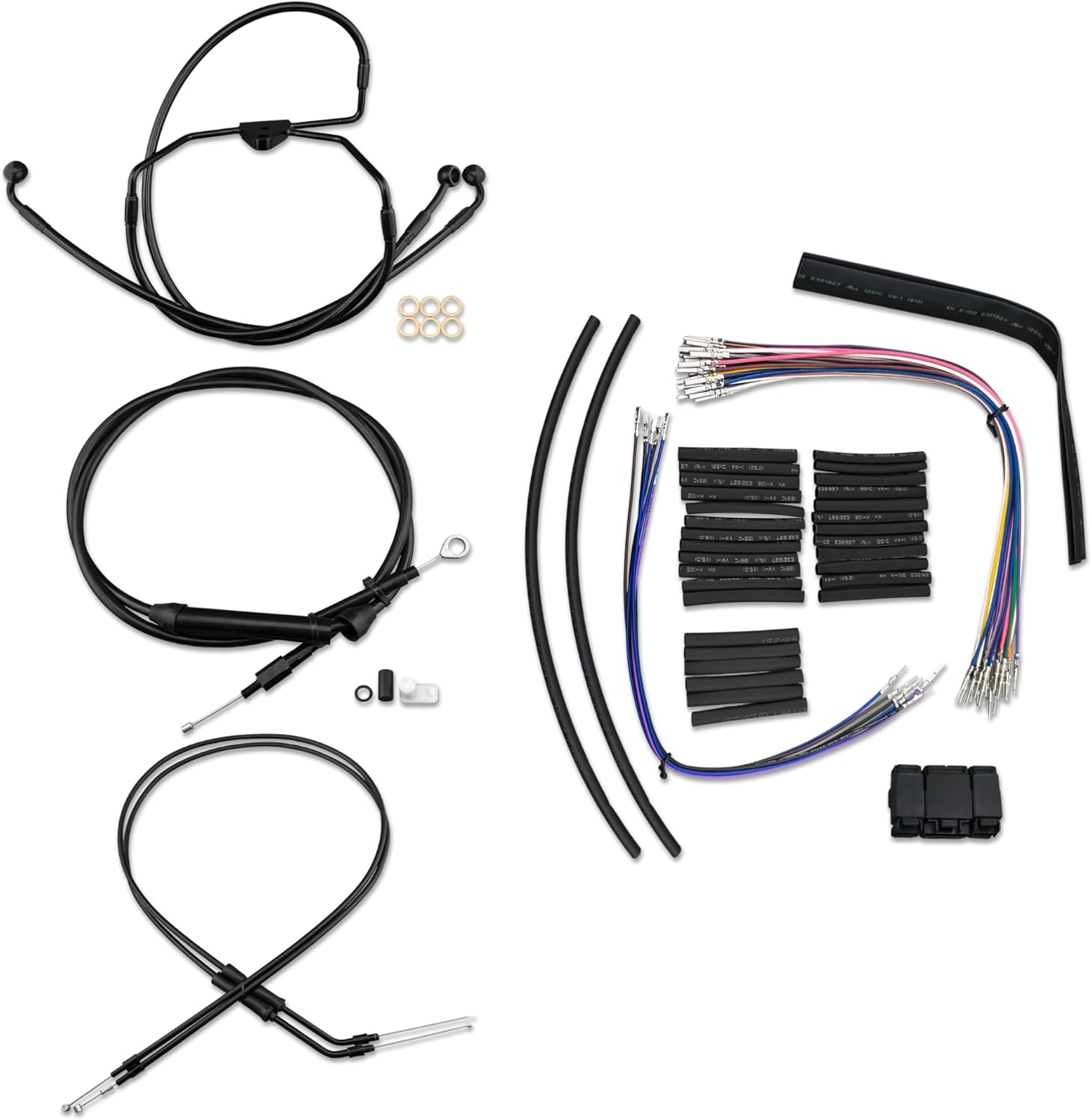 16 Inches Ape Hanger Black Stainless Handlebar Cable Kit Brake Line Clutch Cable Electronic Throttle CAN-Bus Wiring Harness Compatible with 2000-2006 H-D Touring No Cruise