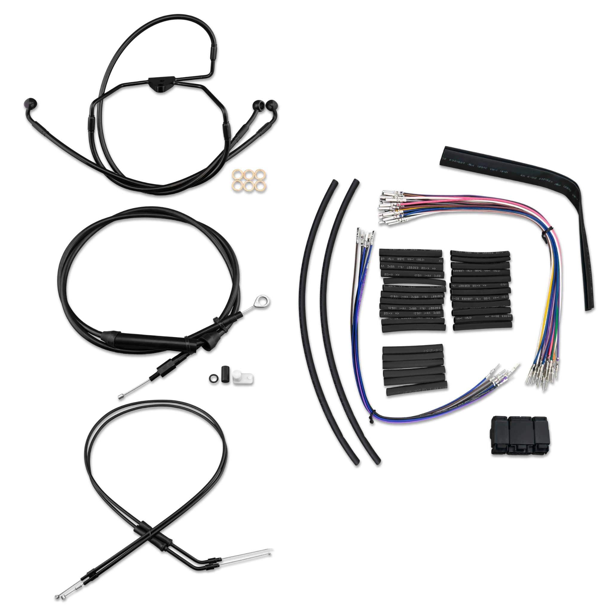 SKULL PIVOT 12 Inches Ape Hanger Black Stainless Handlebar Cable Kit Brake Line Clutch Cable Electronic Throttle CAN-Bus Wiring Harness Compatible