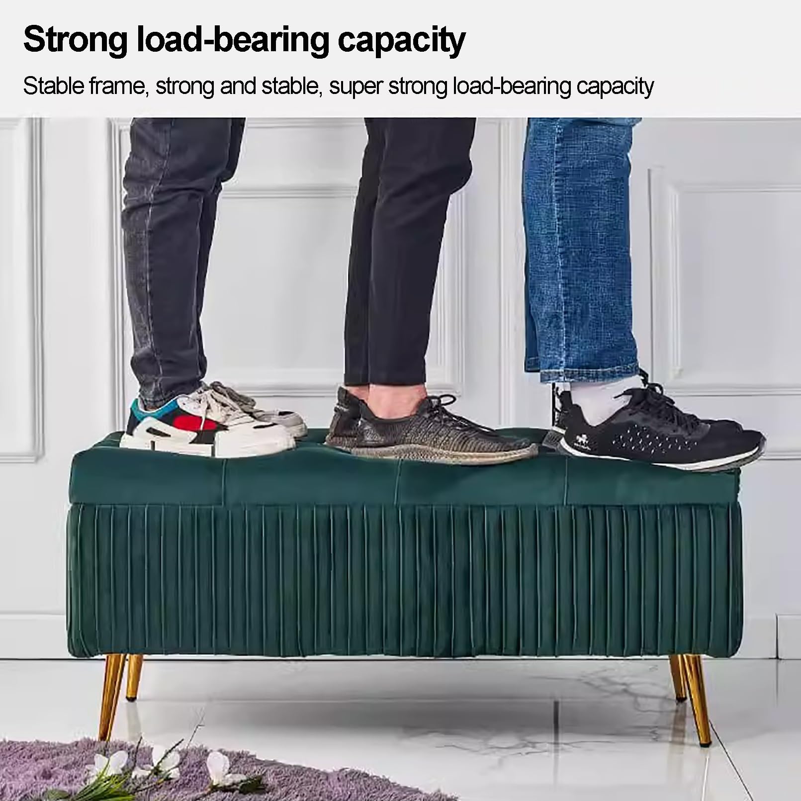 LUUYYI Banco de almacenamiento rectangular morado para dormitorio y sala de estar, cambiador de zapatos de madera con extremo de la cama, compartimento de almacenamiento, banco de entrada para