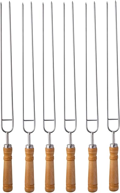 IMEEA 42cm Kebab Skewers, Barbecue Skewers with Wooden Handle Reusable Stainless Steel Metal bbq Skewers Kabab Sticks
