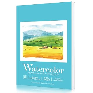Watercolor Pad for Painting Practice,9"x12",Cold Pressed,Acid Free,Pad for Watercolor Paint,Pencil,Ink,Pastel and Acrylic,Watercolor Sketchbook,20 Sheets,White - Amazon product rated Grade A