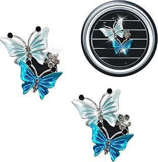 Car Air Fresheners Vent Clips, Dual Butterfly Air Vent Clips, Bling Diamond Car Diffuser Clip,Fashion Auto Interior Accessories Gifts for Women Girls (Blue)