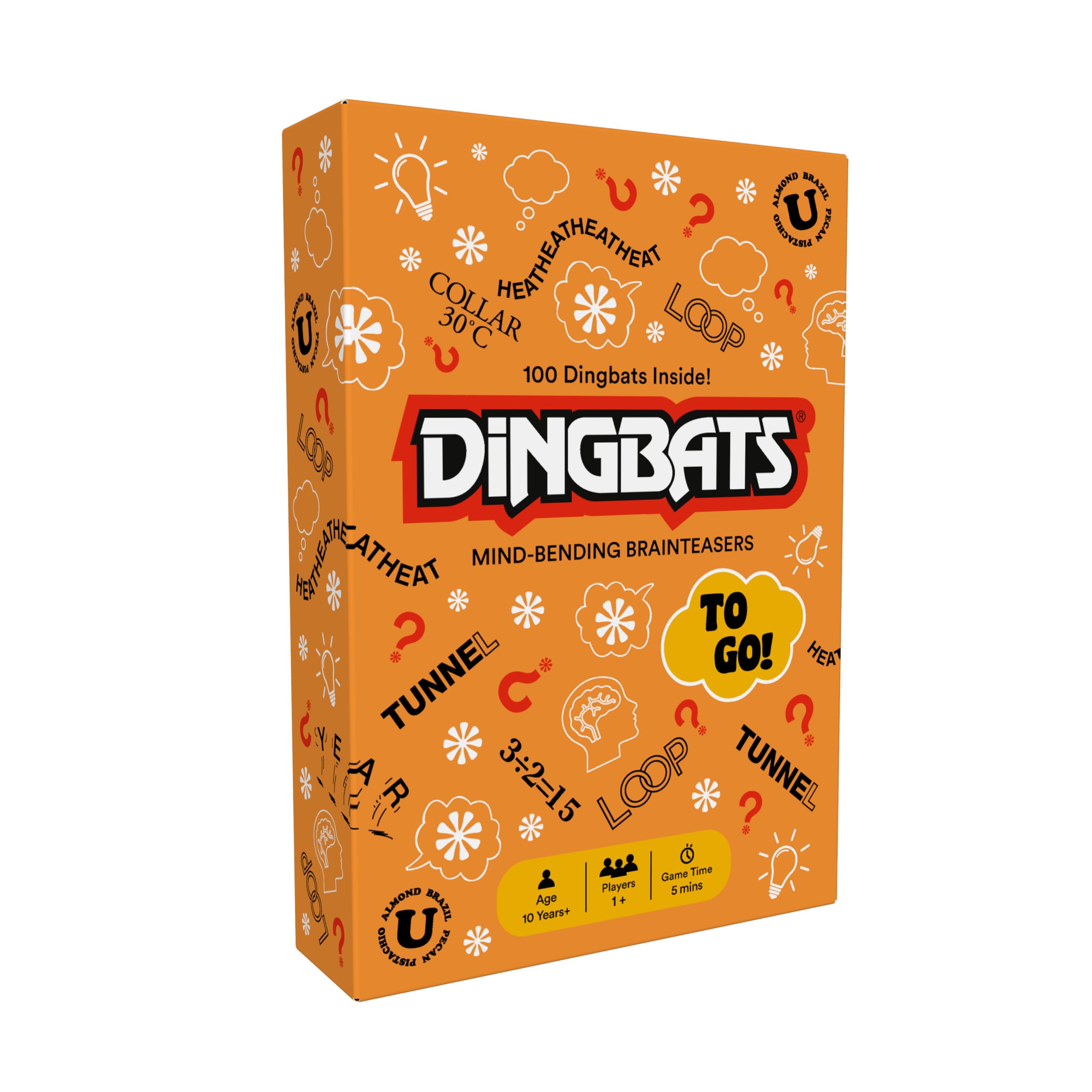 Gibsons Dingbats To Go Mind-Bending Brain Teasers Word Game, Orange Box with 100 Puzzle Cards - Image 2