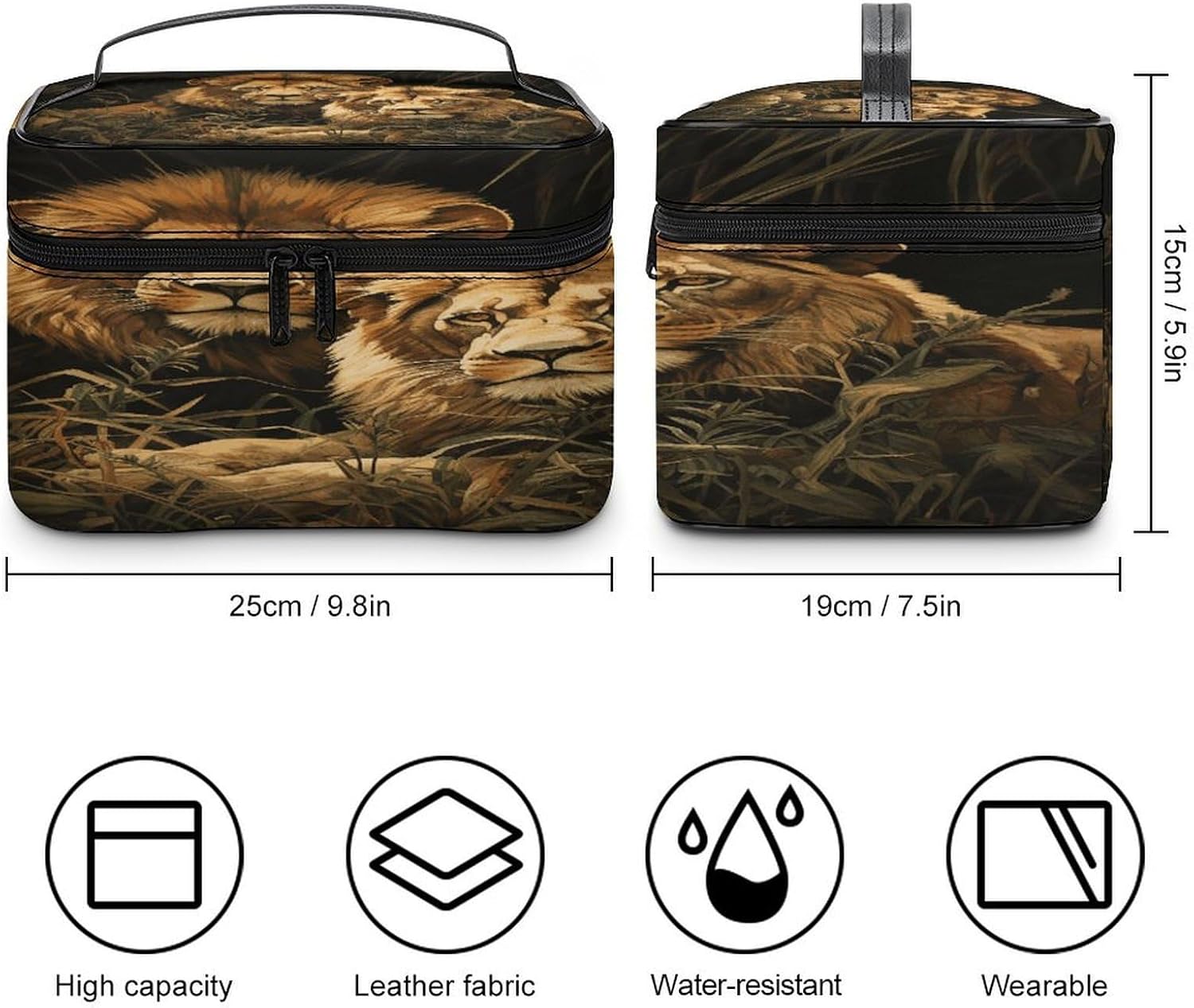 Two Lions Travel Makeup Bags Large Capacity Cosmetic Bag for Women Portable Makeup Artist Organizer Bags Waterproof Make Up Bag Lightweight Hand-held Makeup Case image 2