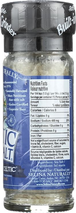 Celtic Sea Salt, Light Grey Grinder, 3 oz White
