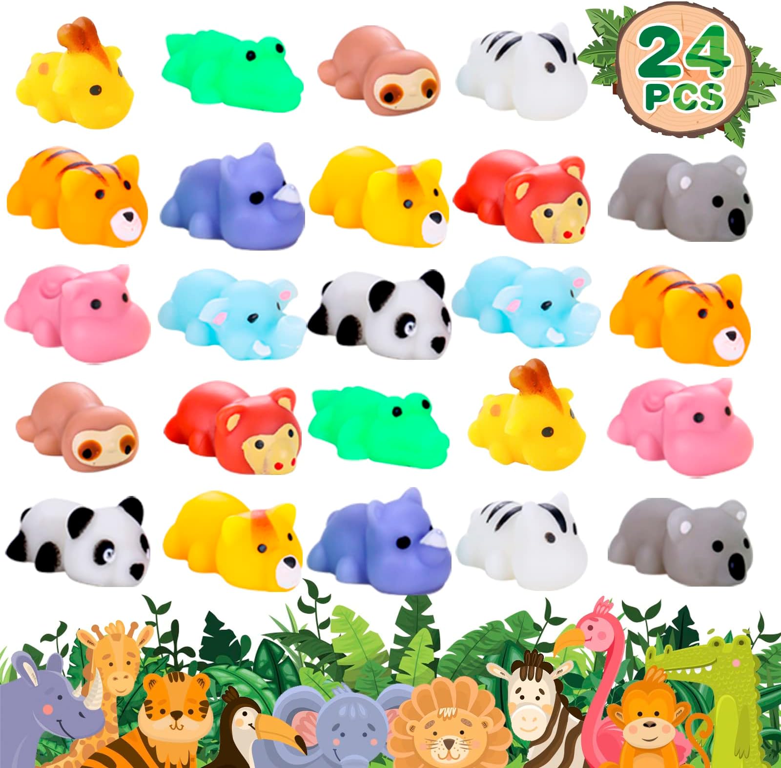 24 PCS Mini Mochi Squishy Toys for Party Favors, Kawaii Fidget Toys for Stress Relief, Sensory Toys Desk Pets for Kids, Goodie Bag Stuffers for Kids Birthday Party 8-12 (Animal Theme)