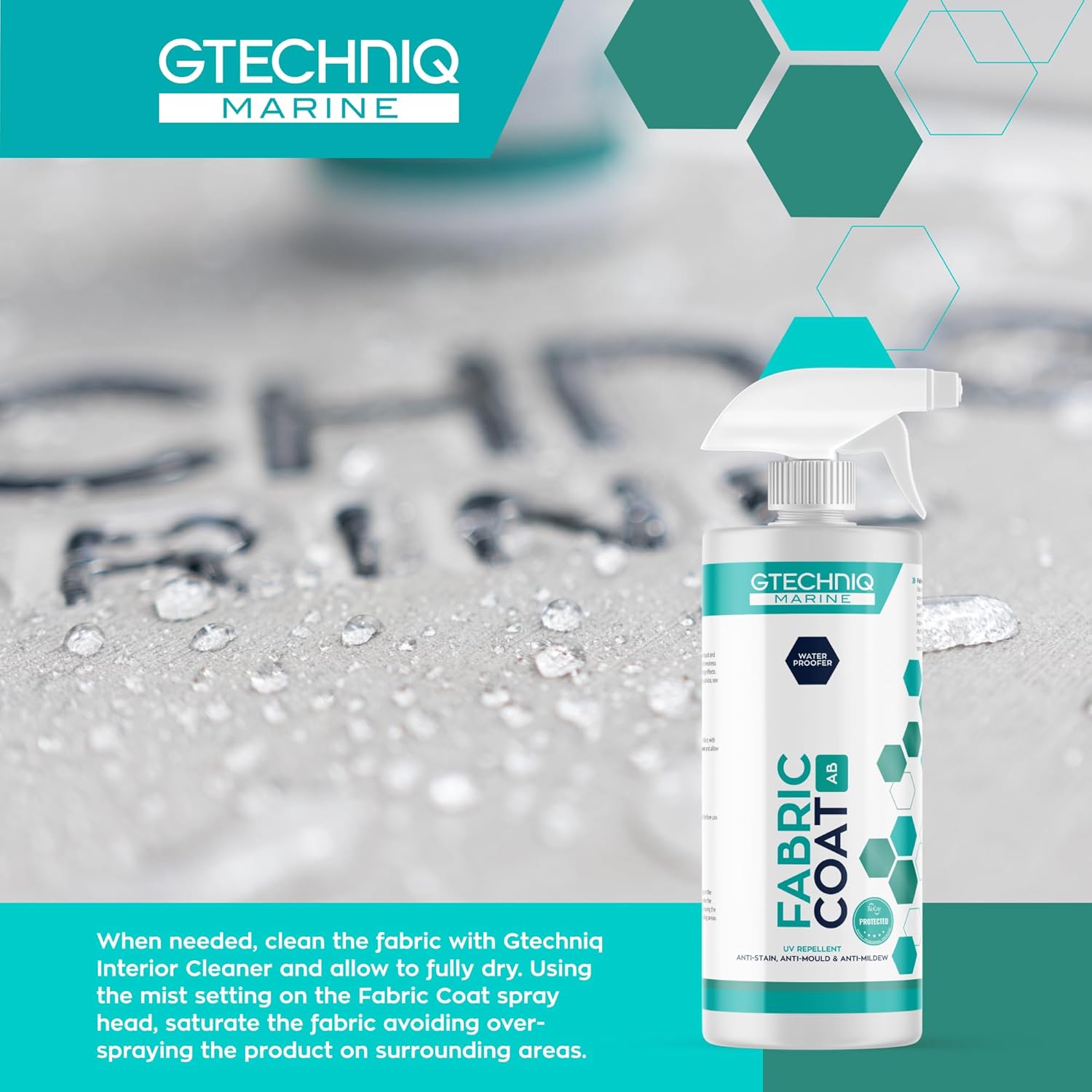 Gtechniq Marine Fabric Coat for Boats, 17 fl oz | Protects All Fabrics from Stains, Mold, Mildew and Bacteria, Water and UV Repellent, Re-Waterproofs Clothing, Sails and Awnings, No Fluorocarbons