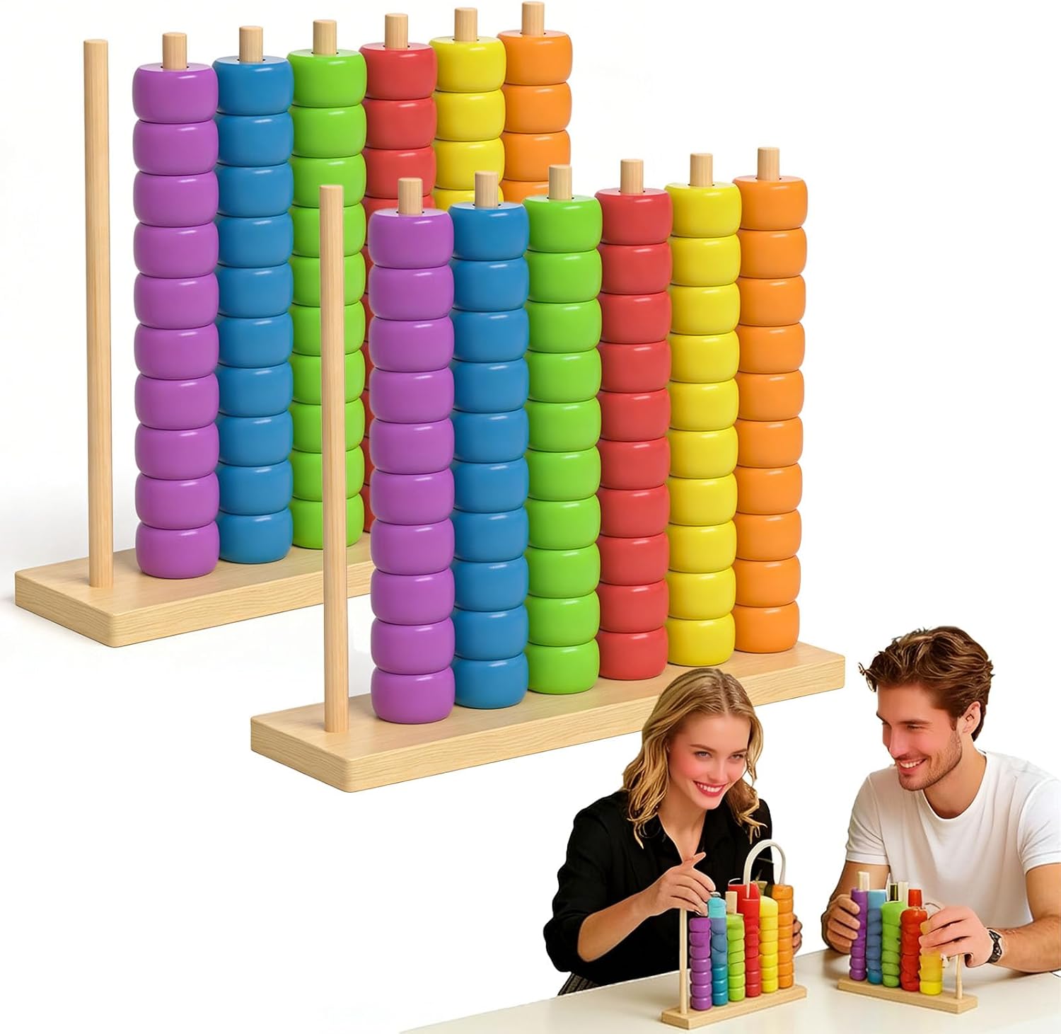 Color Pile up Challenge,Wooden Color Matching Stacking Puzzle for 2 Players.Fast-paced Pattern Ring Stack Game for Adults,a Competitive Tabletop Brain Teaser Perfect for Family Game Night. (2pcs)
